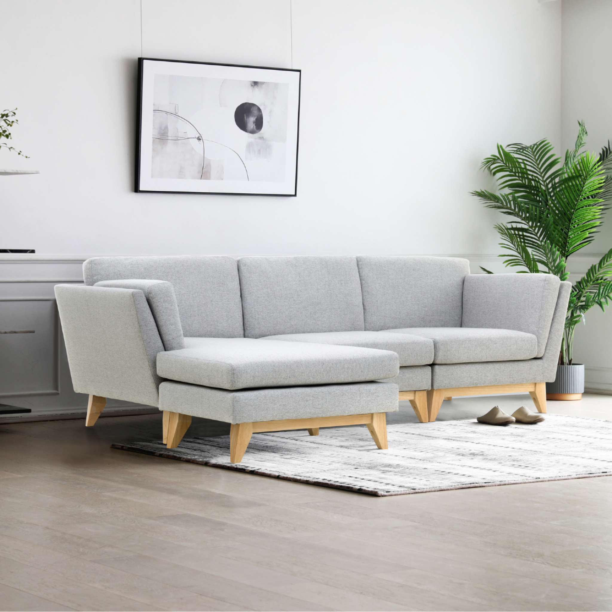 Voir la diapositive 4 : CONCEPT USINE Canapé d'angle réversible 4 places en tissu gris clair norden