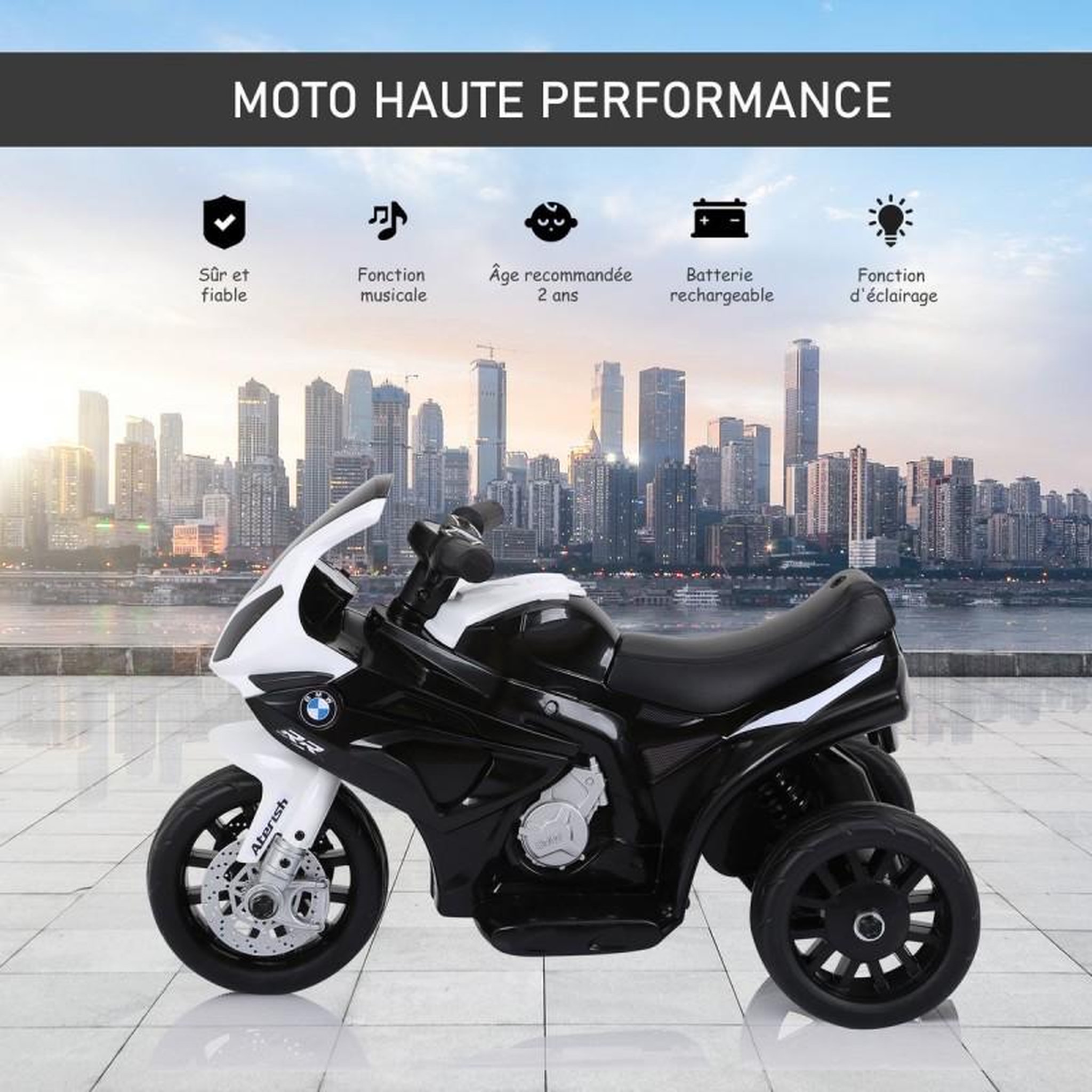 Voir la diapositive 4 : BMW Moto Electrique BMW S1000, 25W pour Enfant, 3 Roues, Système Audio et Phares Fonctionnels