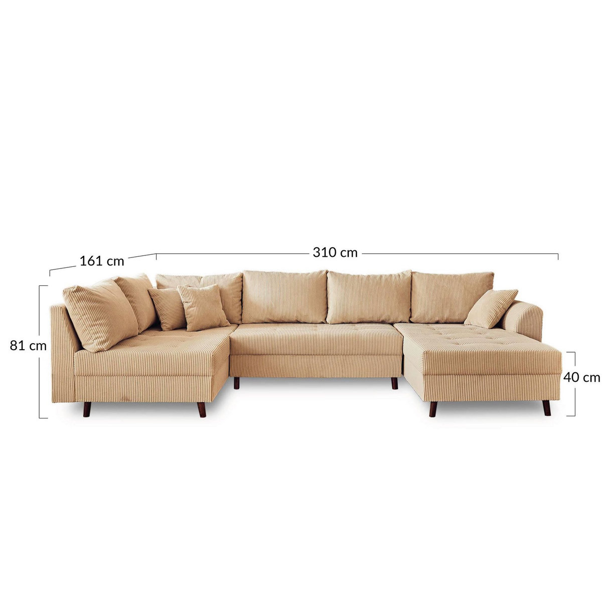 LISA DESIGN Rune - canapé panoramique d'angle gauche - 7 places - en velours côtelé