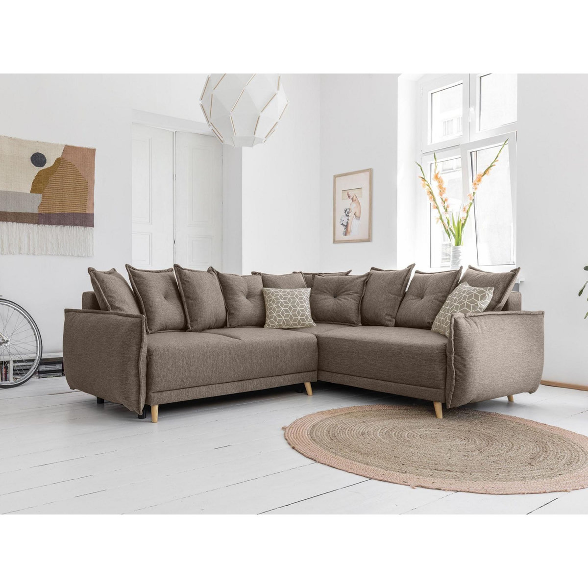 BEST MOBILIER Lena - canapé d'angle convertible - avec coffre - style scandinave - 5 places - droit