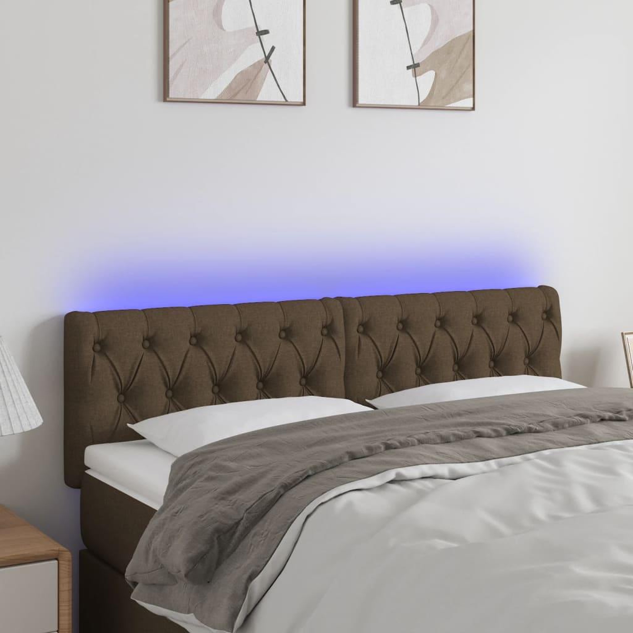 Voir la diapositive 1 : VIDAXL Tete de lit a LED Marron fonce 160x7x78/88 cm Tissu
