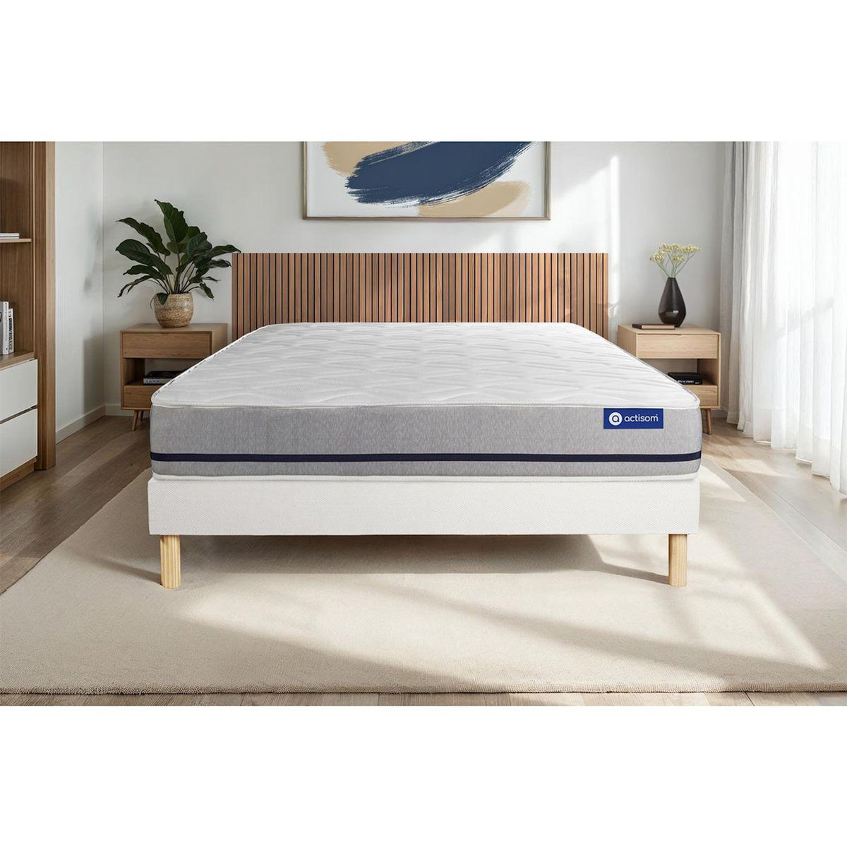 ACTISOM Ensemble matelas 90x200 ACTIFLEX SOFT 3zones de confort + sommier KIT blanc