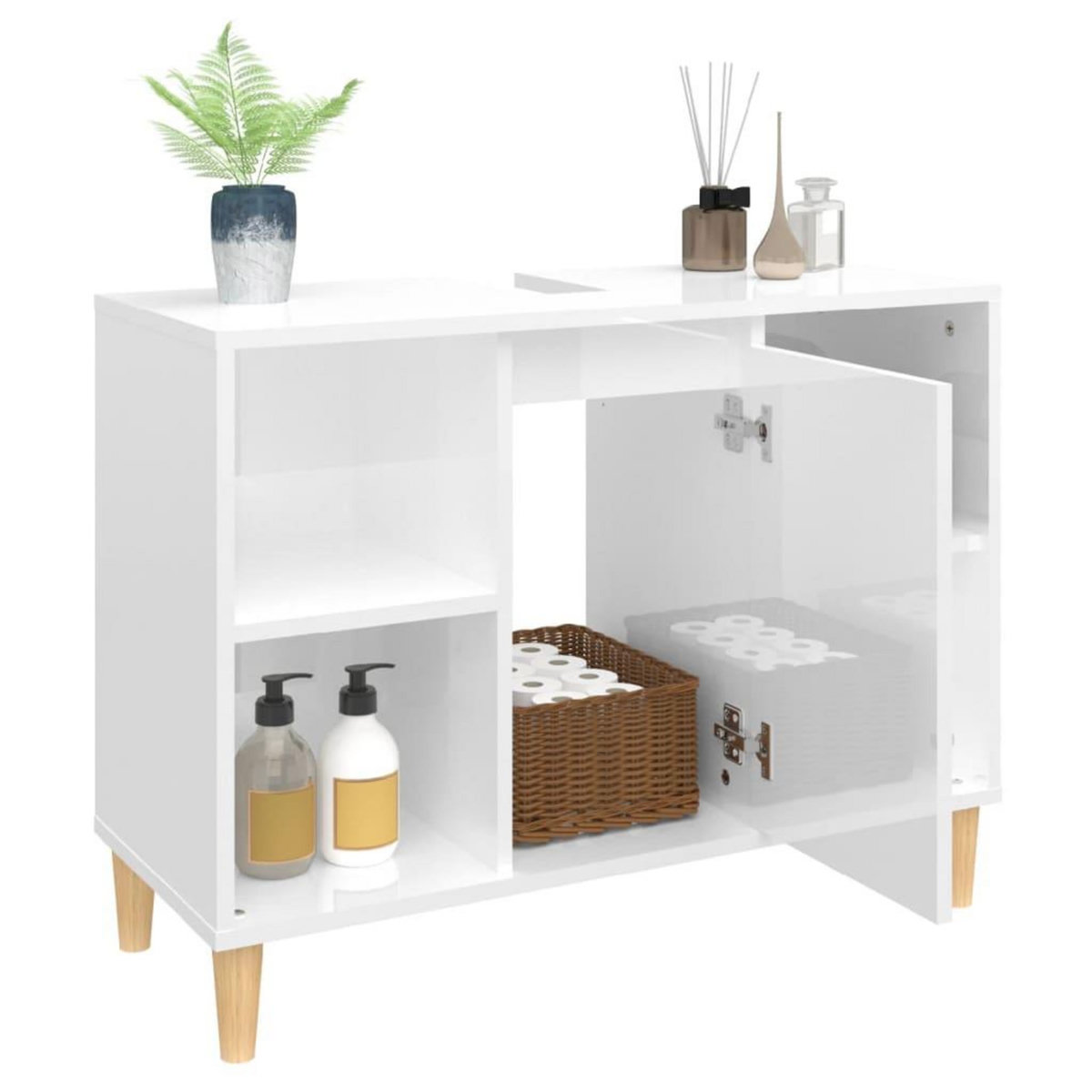 VIDAXL Meuble d'evier blanc brillant 80x33x60 cm bois d'ingenierie