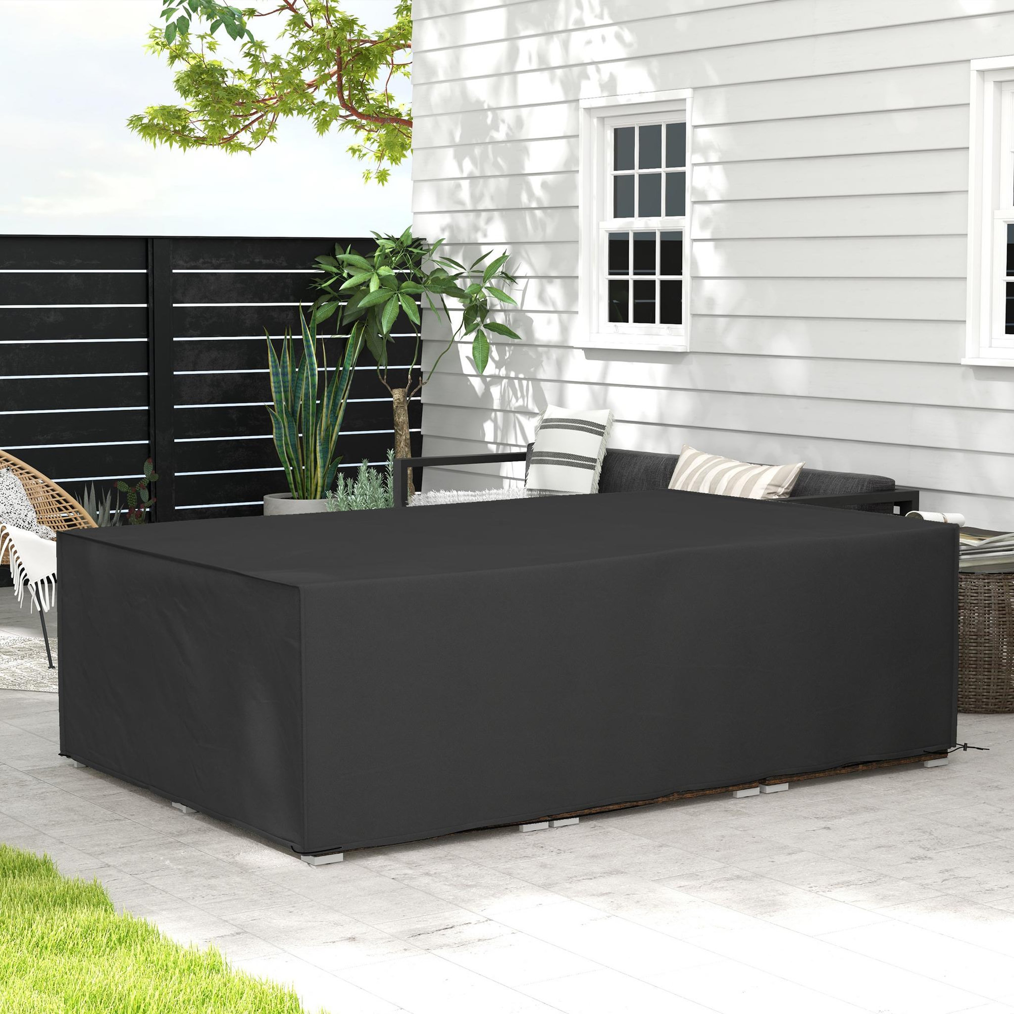 Voir la diapositive 2 : OUTSUNNY Housse de protection salon de jardin bâche etanche tissu oxford rectangulaire 222l x 155l x 67h cm noir