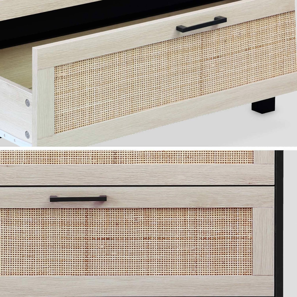 SWEEEK Commode noire et cannage 80 x 40 x 80cm - Bianca - 3 tiroirs