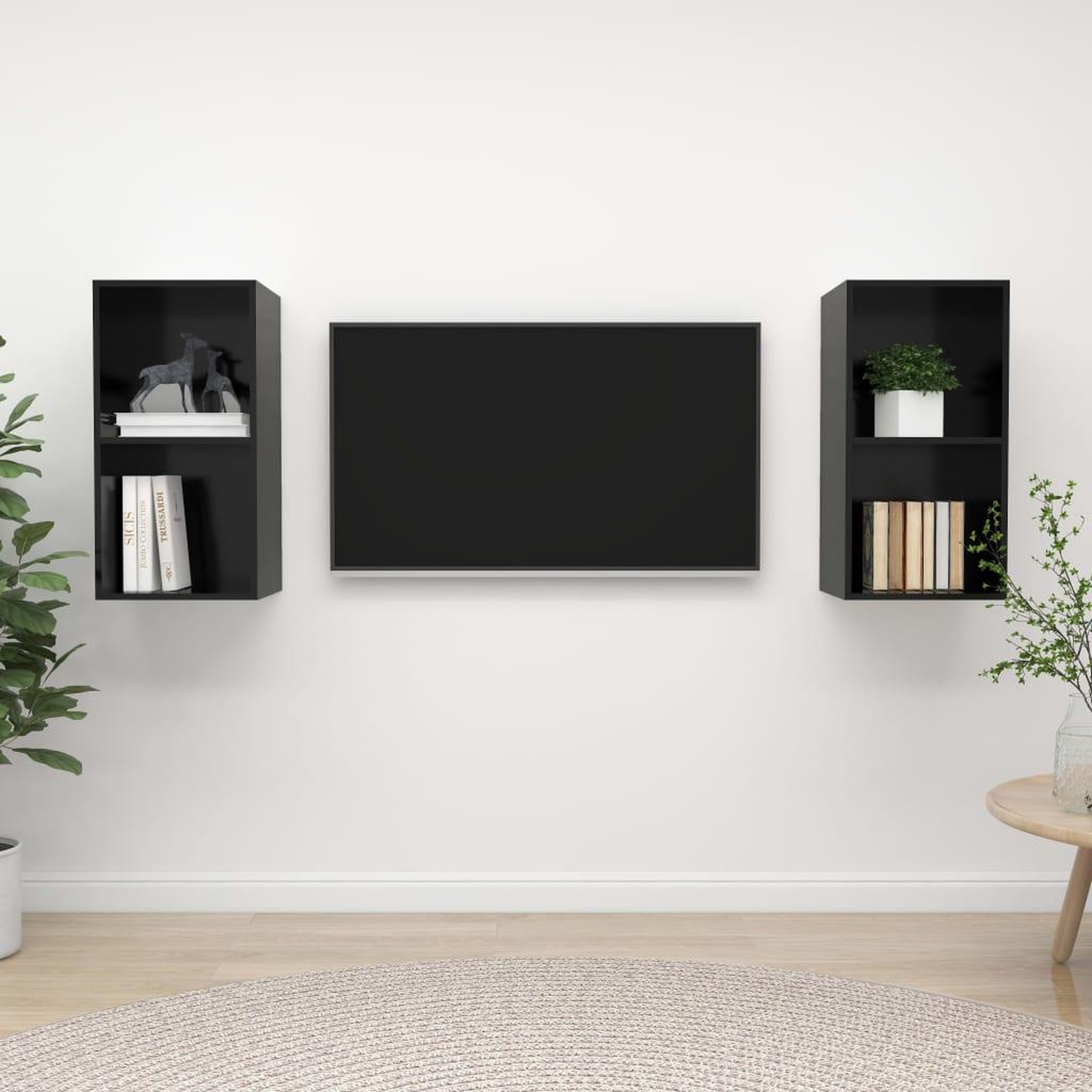 Voir la diapositive 1 : VIDAXL Meubles TV muraux 2 pcs Noir brillant Bois d'ingenierie