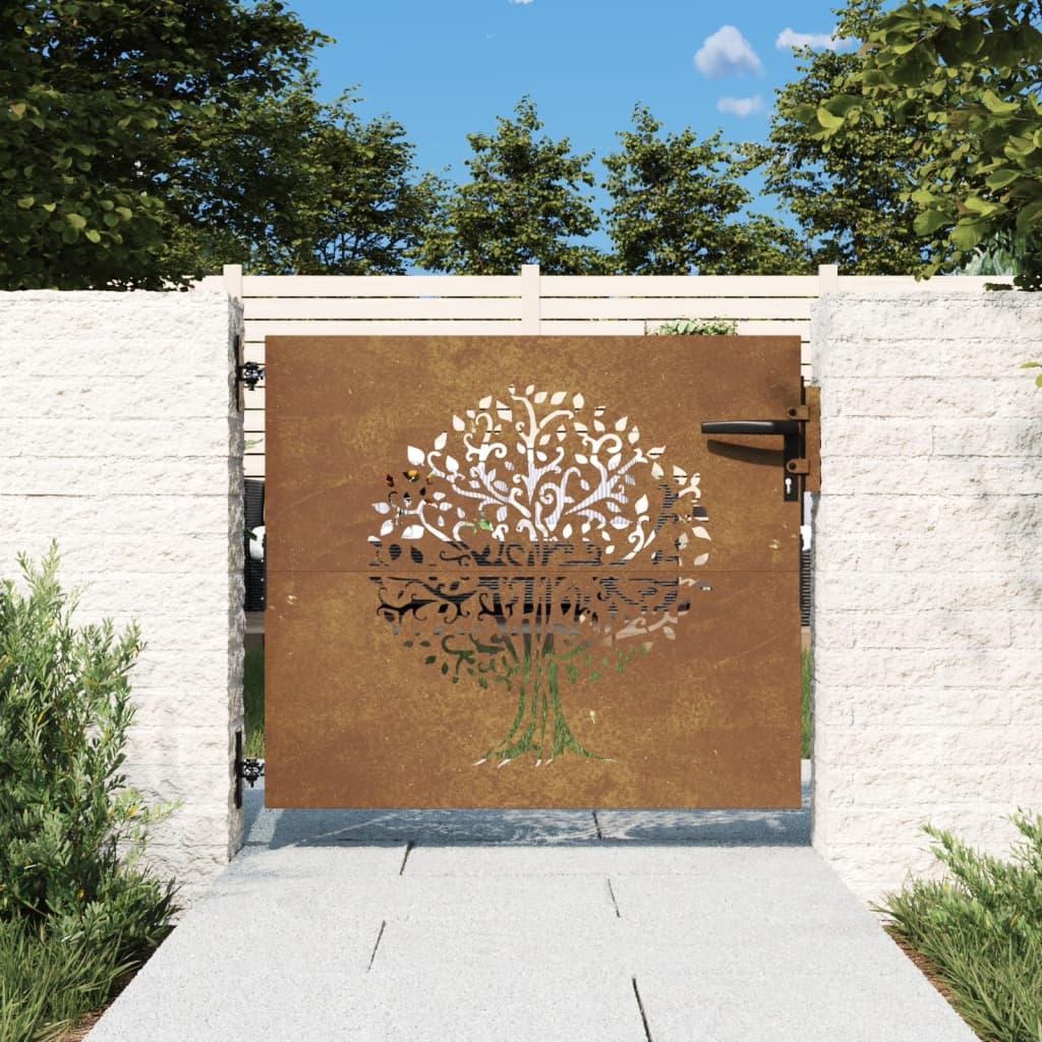 VIDAXL Portail de jardin 85x100 cm acier corten conception de l'arbre