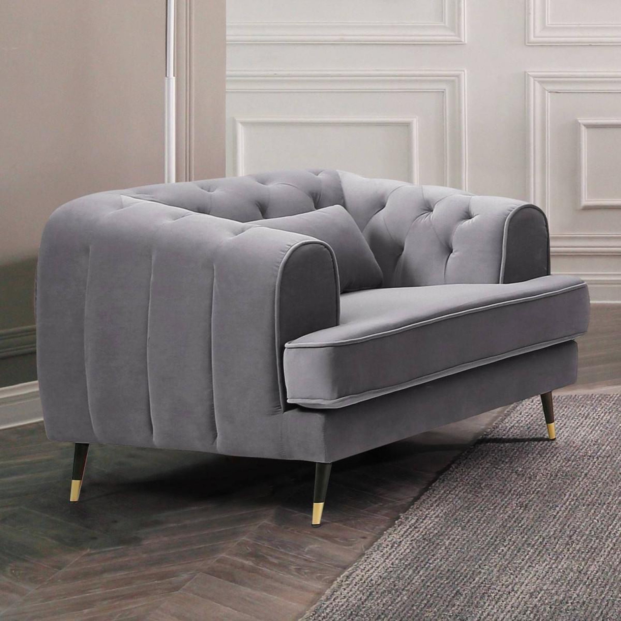 Voir la diapositive 3 : Paris Prix Fauteuil capitonné en velours  glamour  93cm gris