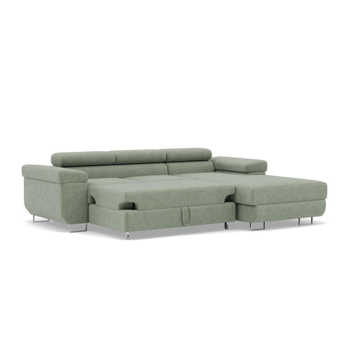 BEST MOBILIER Pablo - canapé d'angle droit - 6 places - convertible avec coffre et têtières réglables - en velours côtelé