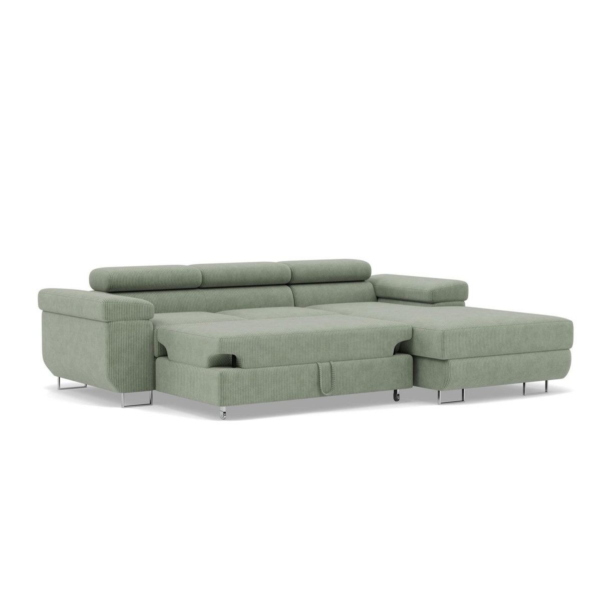 BEST MOBILIER Pablo - canapé d'angle droit - 6 places - convertible avec coffre et têtières réglables - en velours côtelé