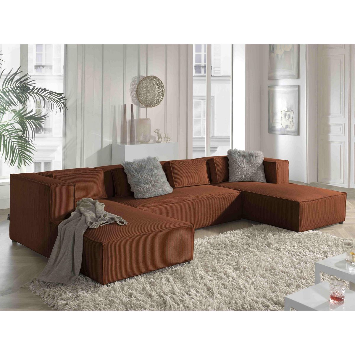 LISA DESIGN Stella - canapé panoramique en u - 7 places - en velours côtelé