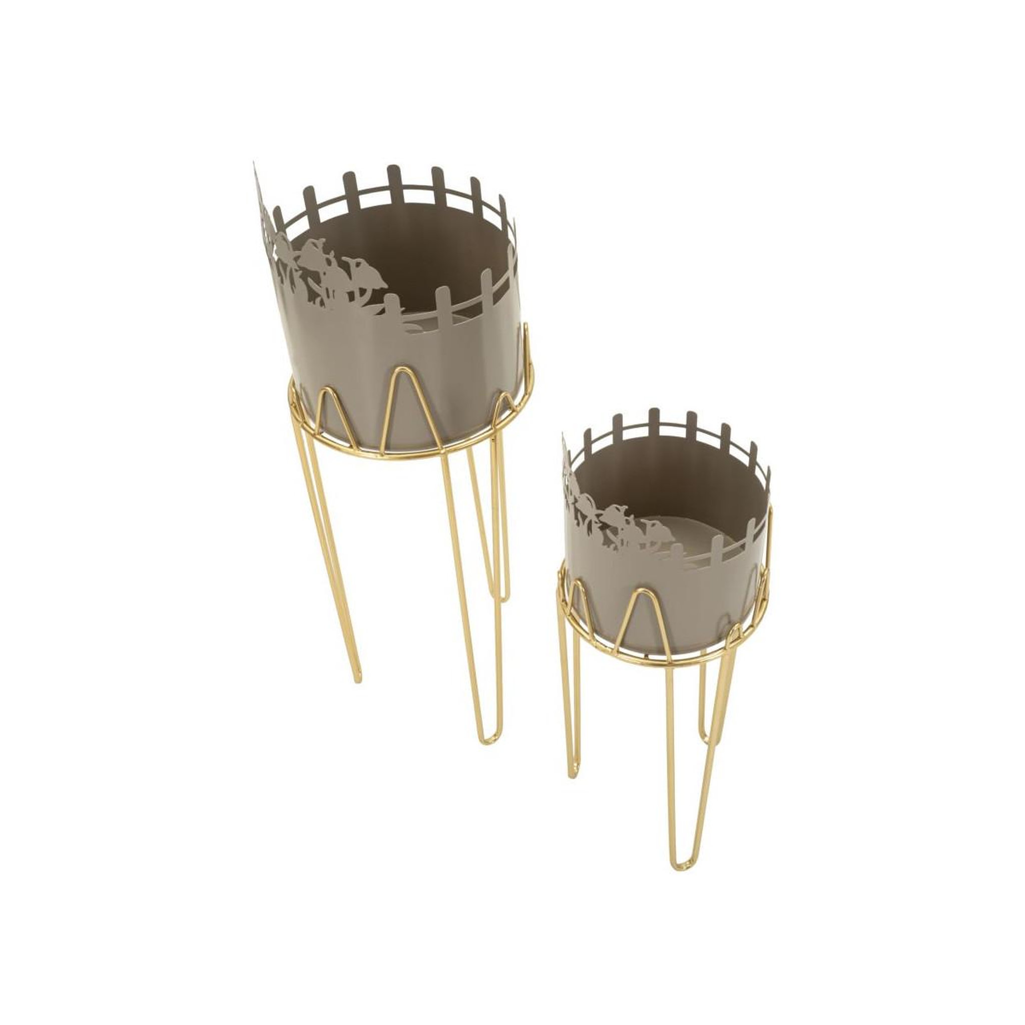 Voir la diapositive 2 : Paris Prix Lot de 2 cache-pots sur pied  flower  79cm gris