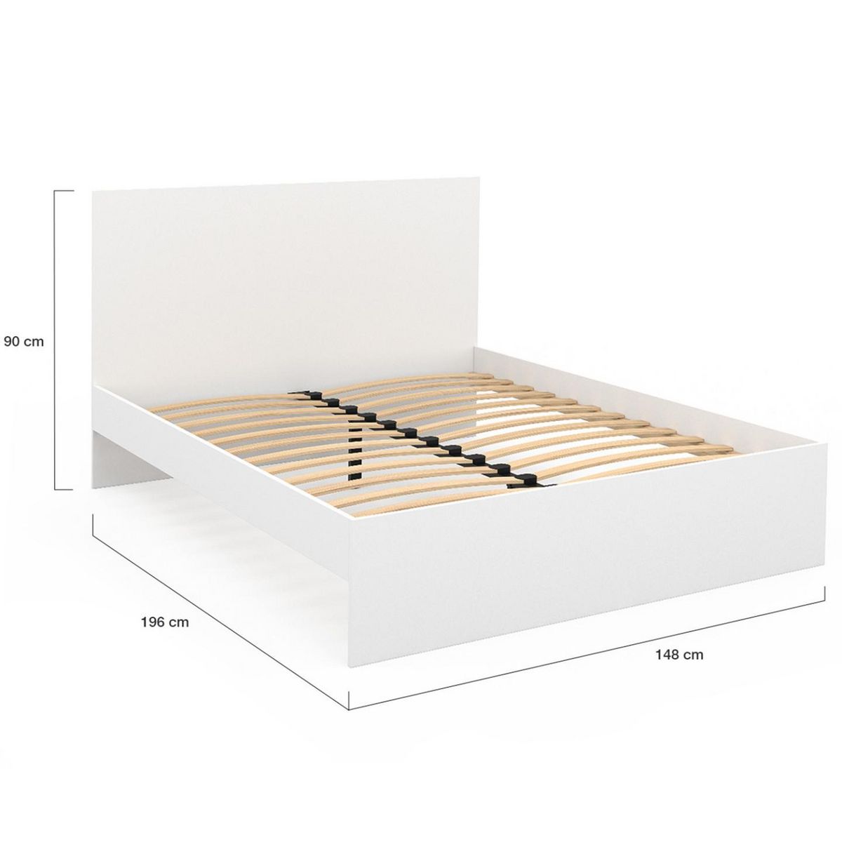 ID MARKET Lit double OMAHA avec tête de lit et sommier 140 x 190 cm blanc
