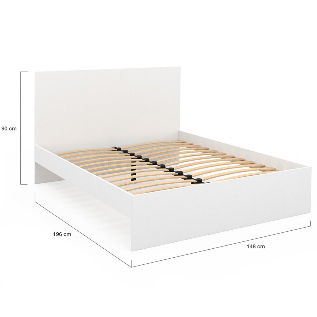 ID MARKET Lit double OMAHA avec tête de lit et sommier 140 x 190 cm blanc