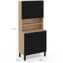 Voir la diapositive 5 : ID MARKET Buffet de cuisine 80 CM CINA 4 portes + tiroir façon hêtre et noir