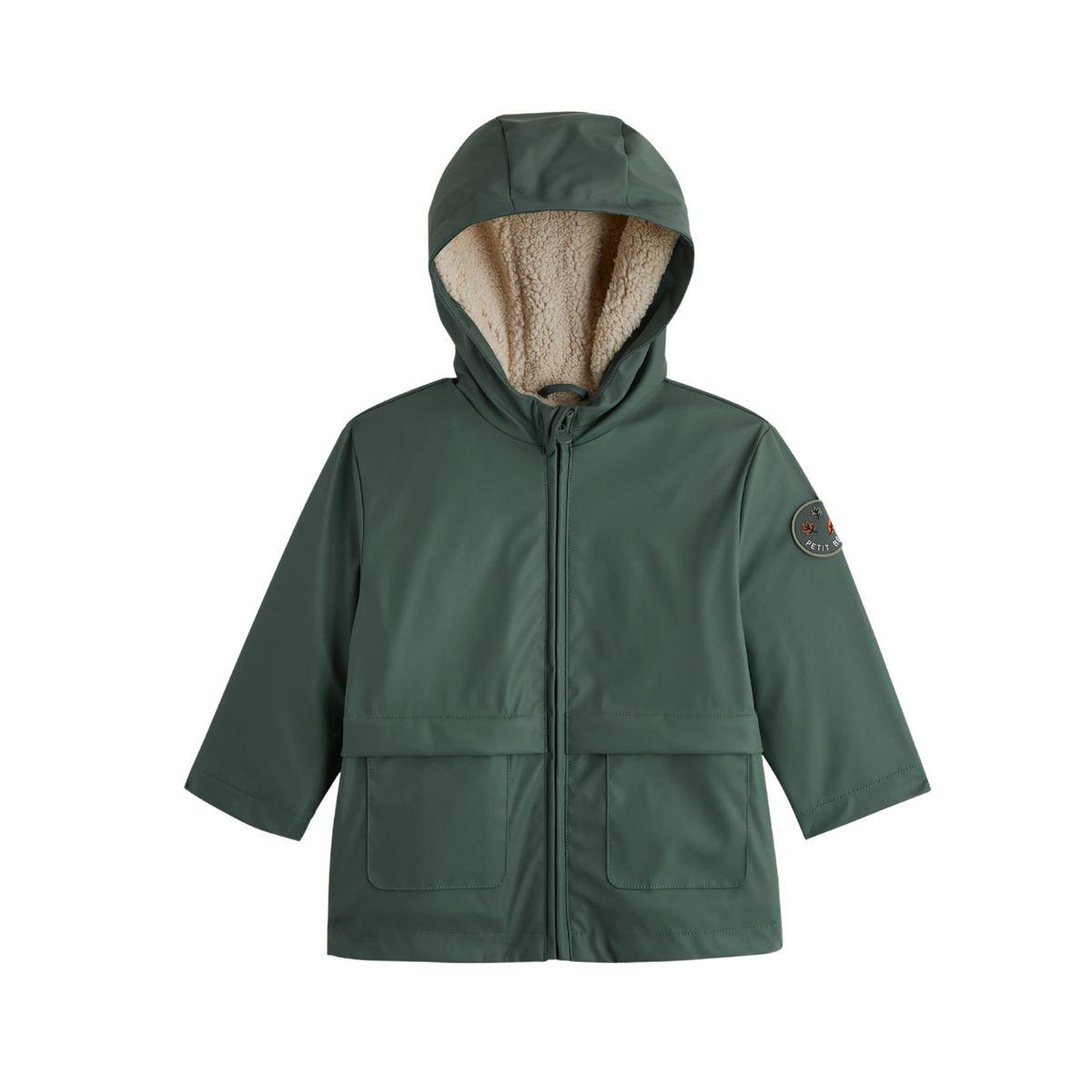 PETIT BEGUIN Manteau enfant imperméable doublé sherpa avec capuche Malo. Coloris disponibles : Vert