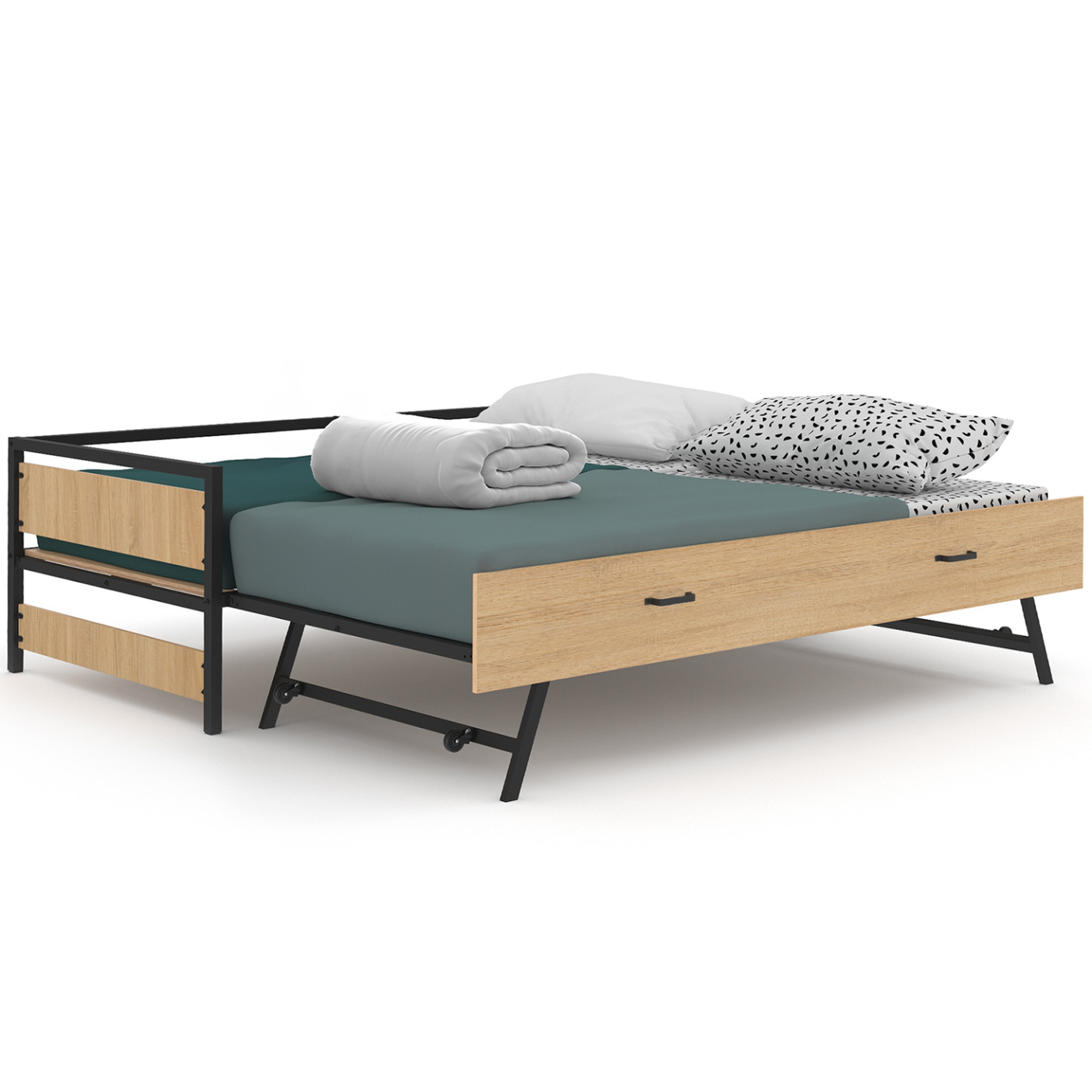 Voir la diapositive 4 : ID MARKET Lit banquette 90 x 190 cm detroit convertible 180 x 190 cm style industriel
