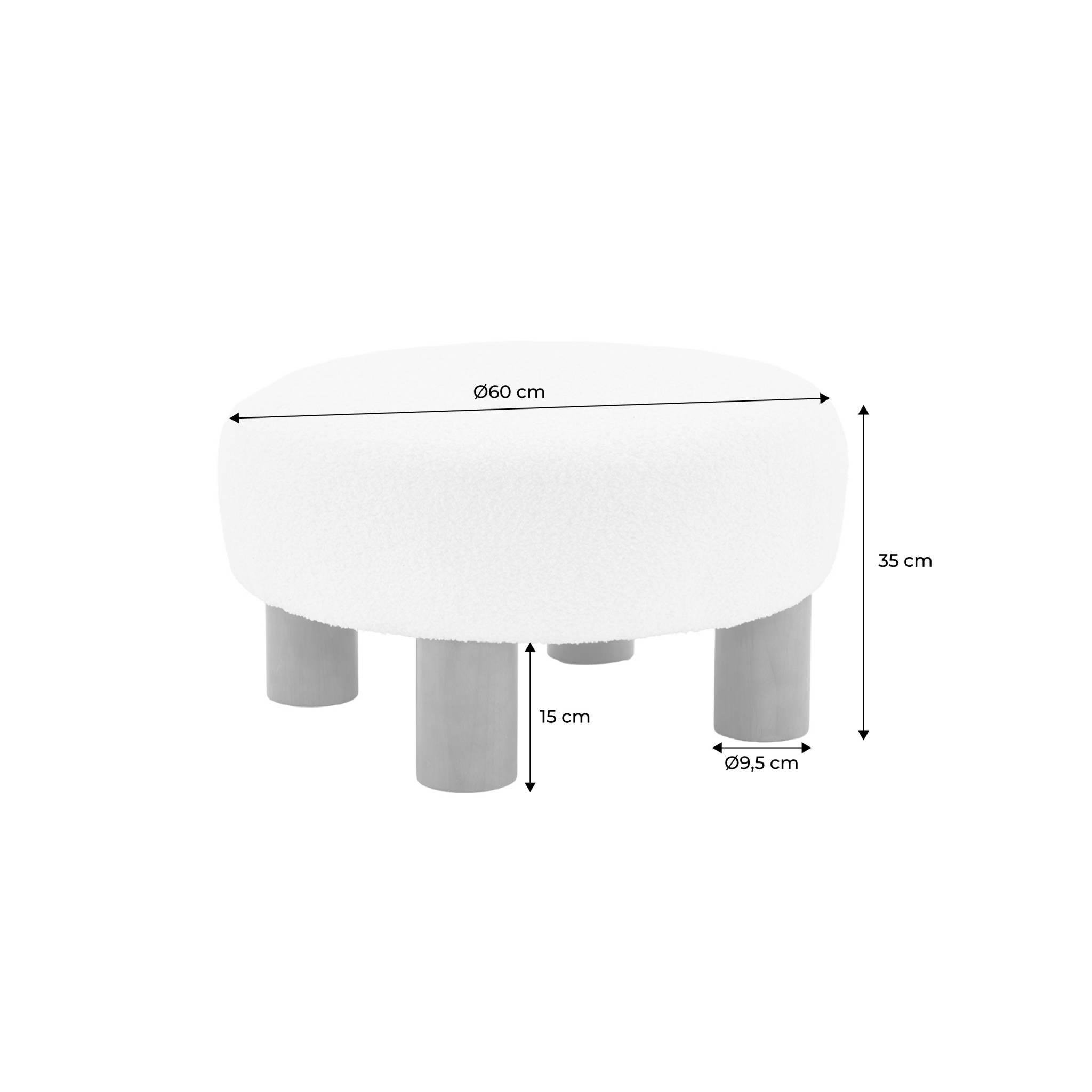 Voir la diapositive 4 : SWEEEK Tabouret pouf. pieds en bois d'hévéa et tissu bouclette. blanc