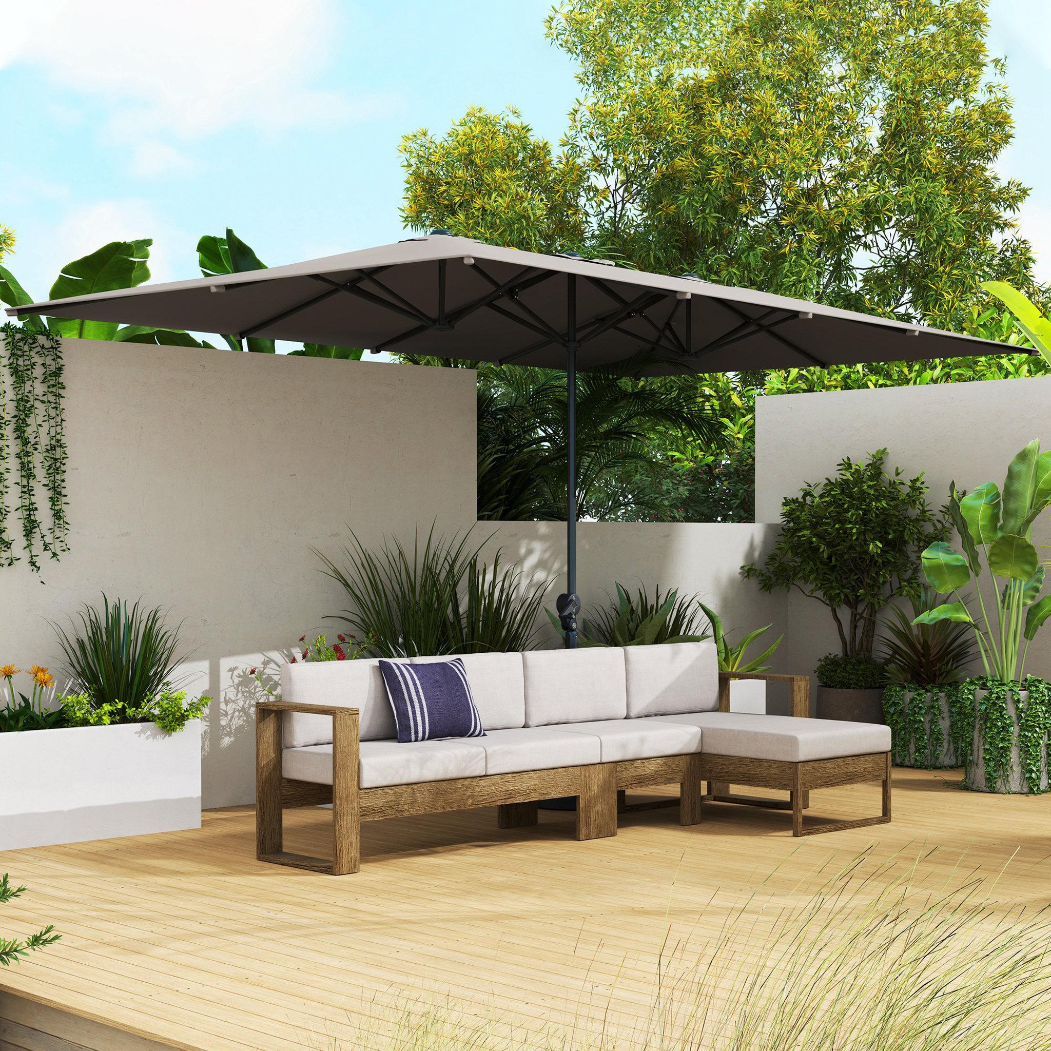 Voir la diapositive 2 : OUTSUNNY Parasol de jardin grande taille dim. 4,51 x 2,64 m manivelle alu métal polyester haute densité UPF 50+ gris