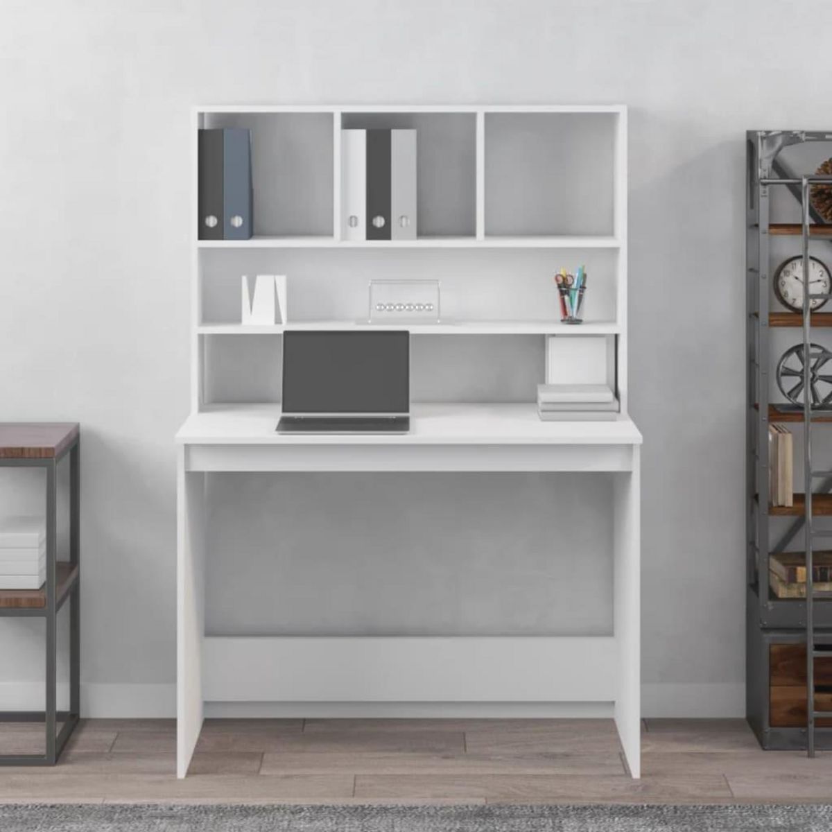 VIDAXL Bureau avec etageres Blanc 102x45x148 cm Bois d'ingenierie