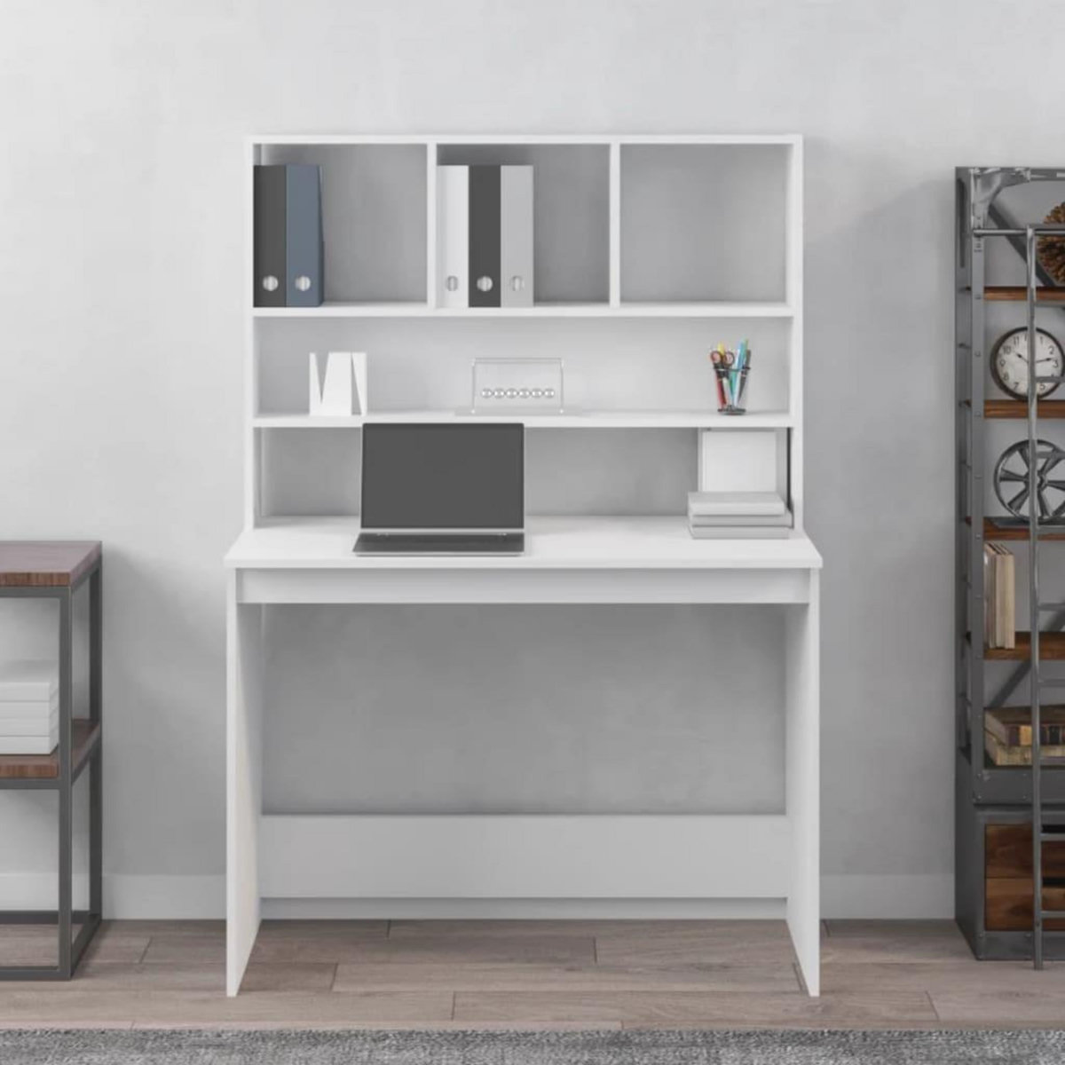 VIDAXL Bureau avec etageres Blanc 102x45x148 cm Bois d'ingenierie