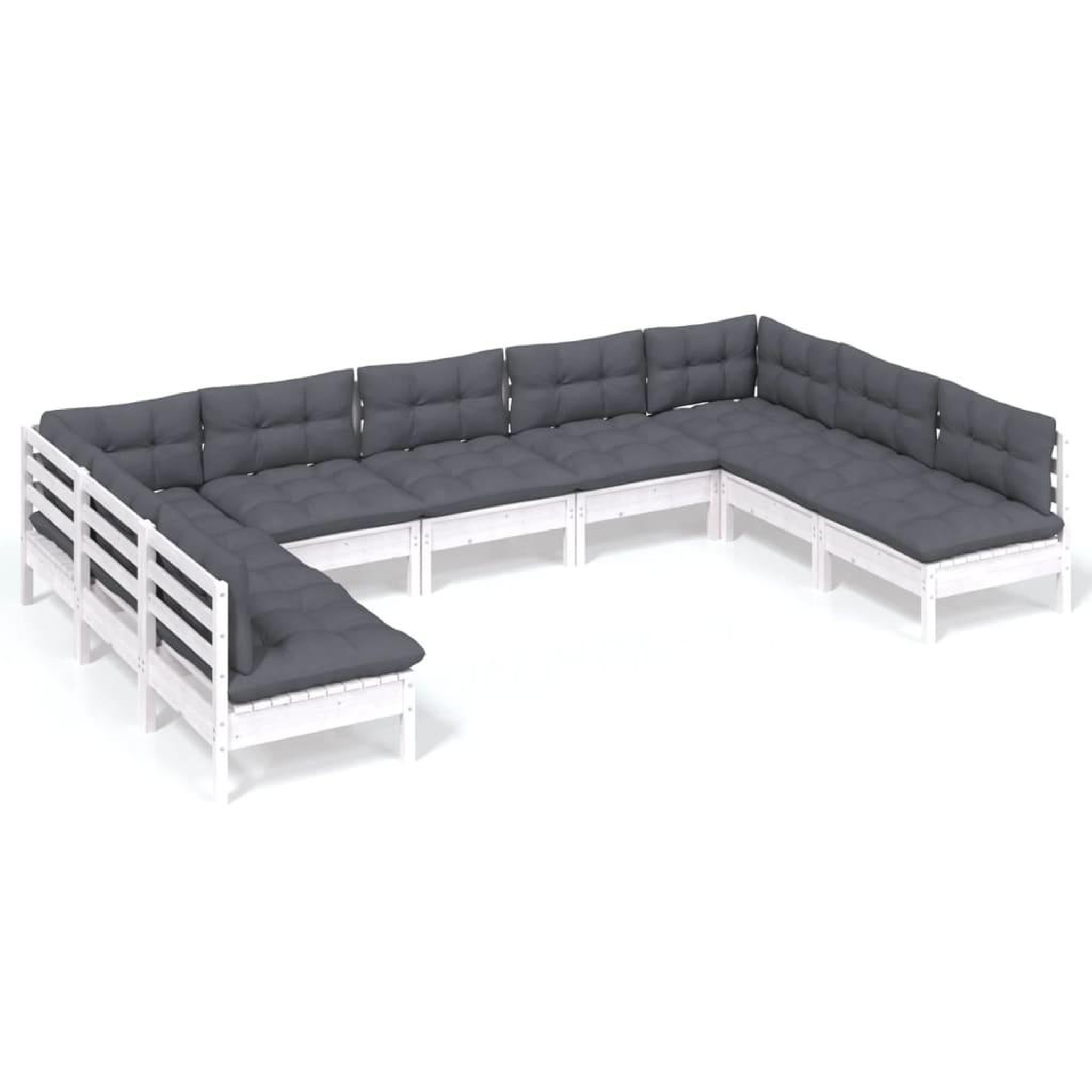 Voir la diapositive 2 : VIDAXL Salon de jardin 9 pcs avec coussins blanc bois de pin massif