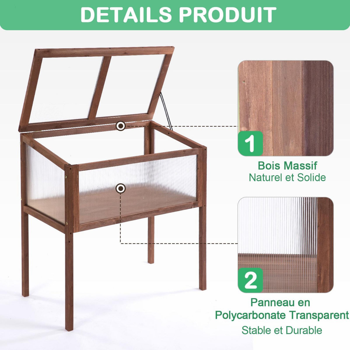 OUTSUNNY Mini serre sur pieds dim. 90L x 50l x 93H cm toit ouvrable panneaux de polycarbonate bois sapin traité