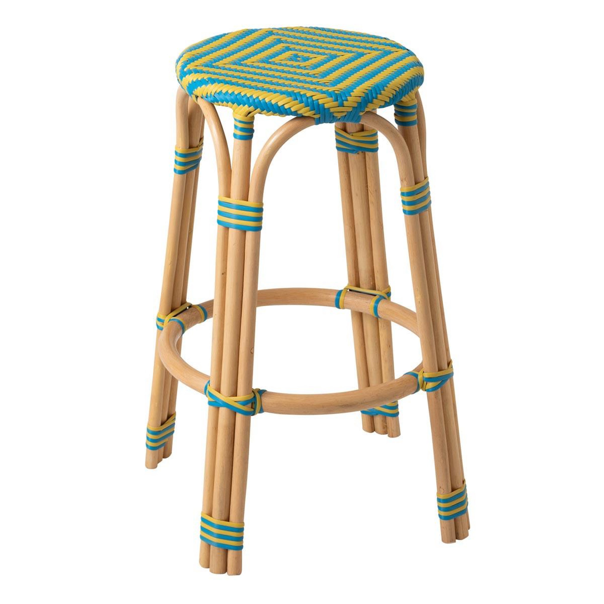 J-LINE Tabouret de bar en rotin  geo  66cm jaune & bleu