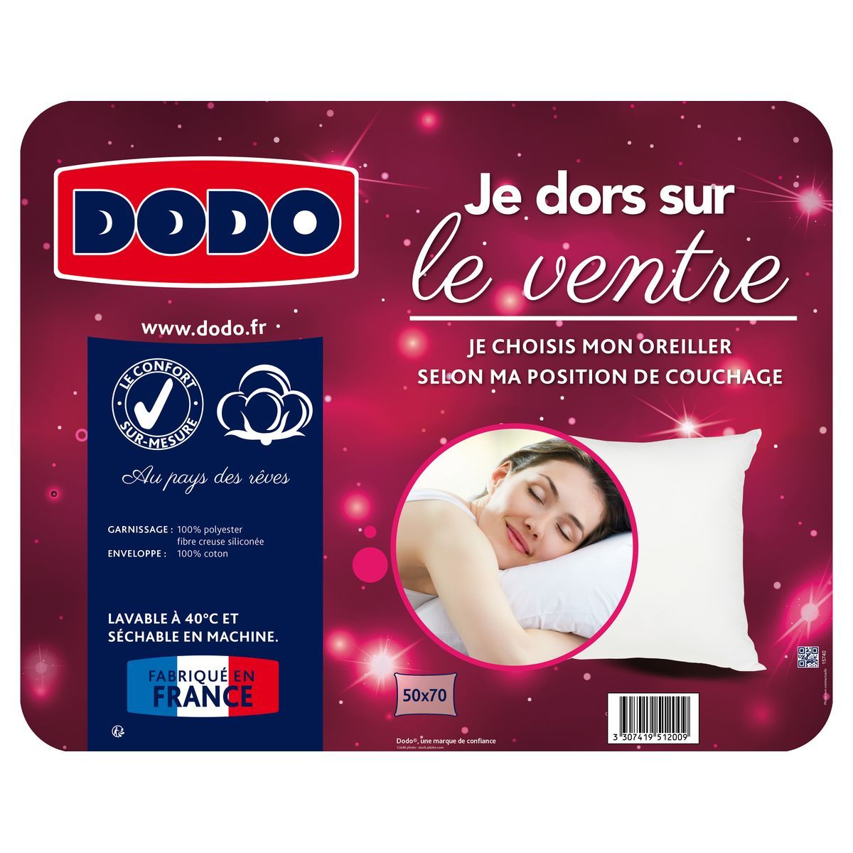 DODO Oreiller moelleux je dors sur le ventre 