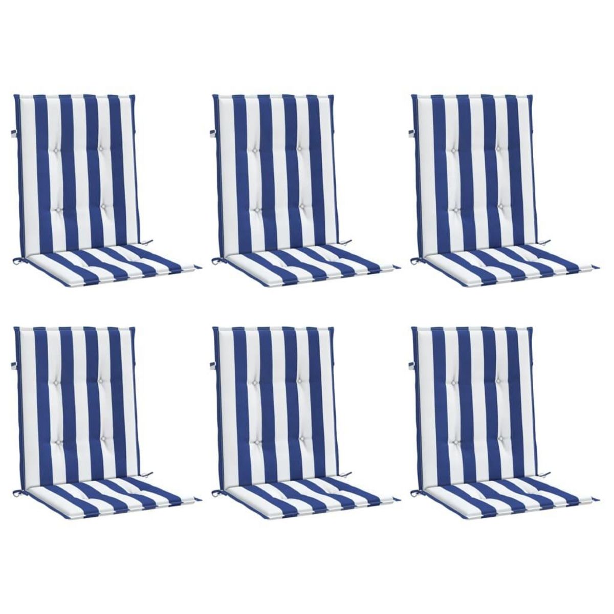 VIDAXL Coussins de chaise a dossier bas lot de 6 rayures bleu et blanc