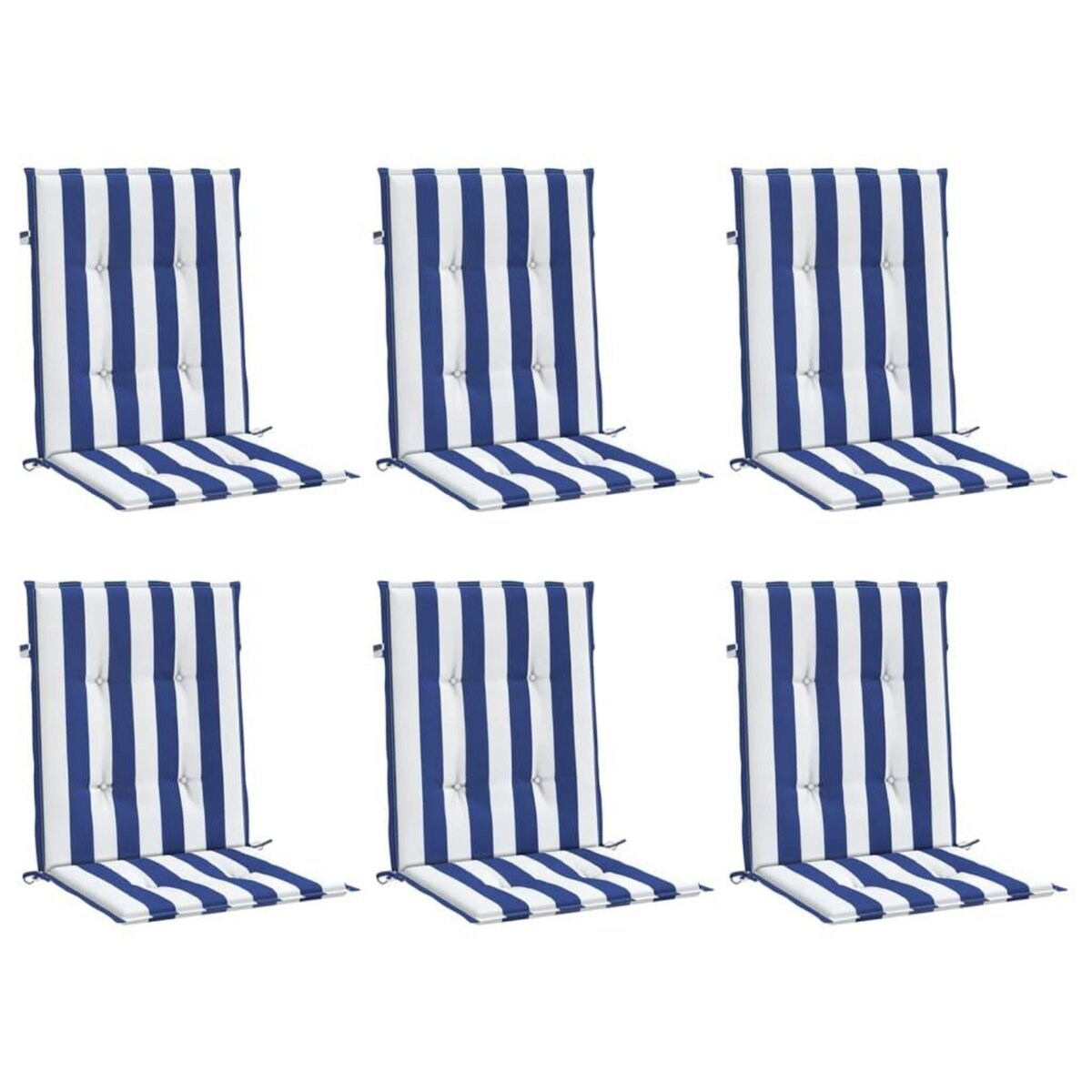 VIDAXL Coussins de chaise a dossier bas lot de 6 rayures bleu et blanc