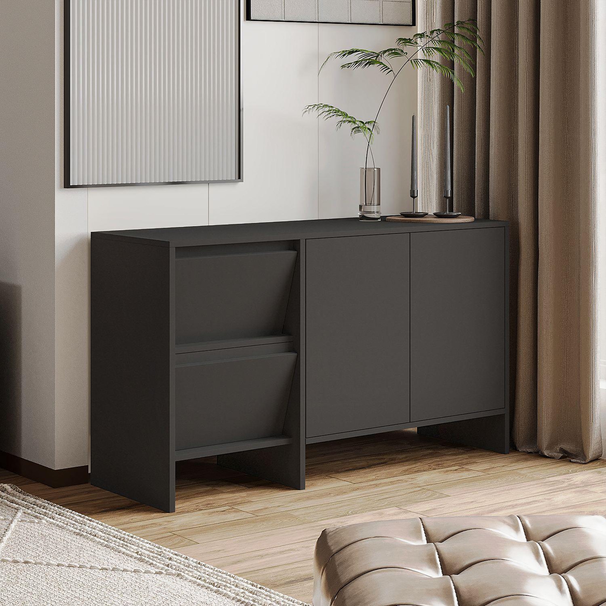Voir la diapositive 2 : Habitat et Jardin Buffet en bois  laris 130  - 130 x 44 x 82 cm - gris anthracite