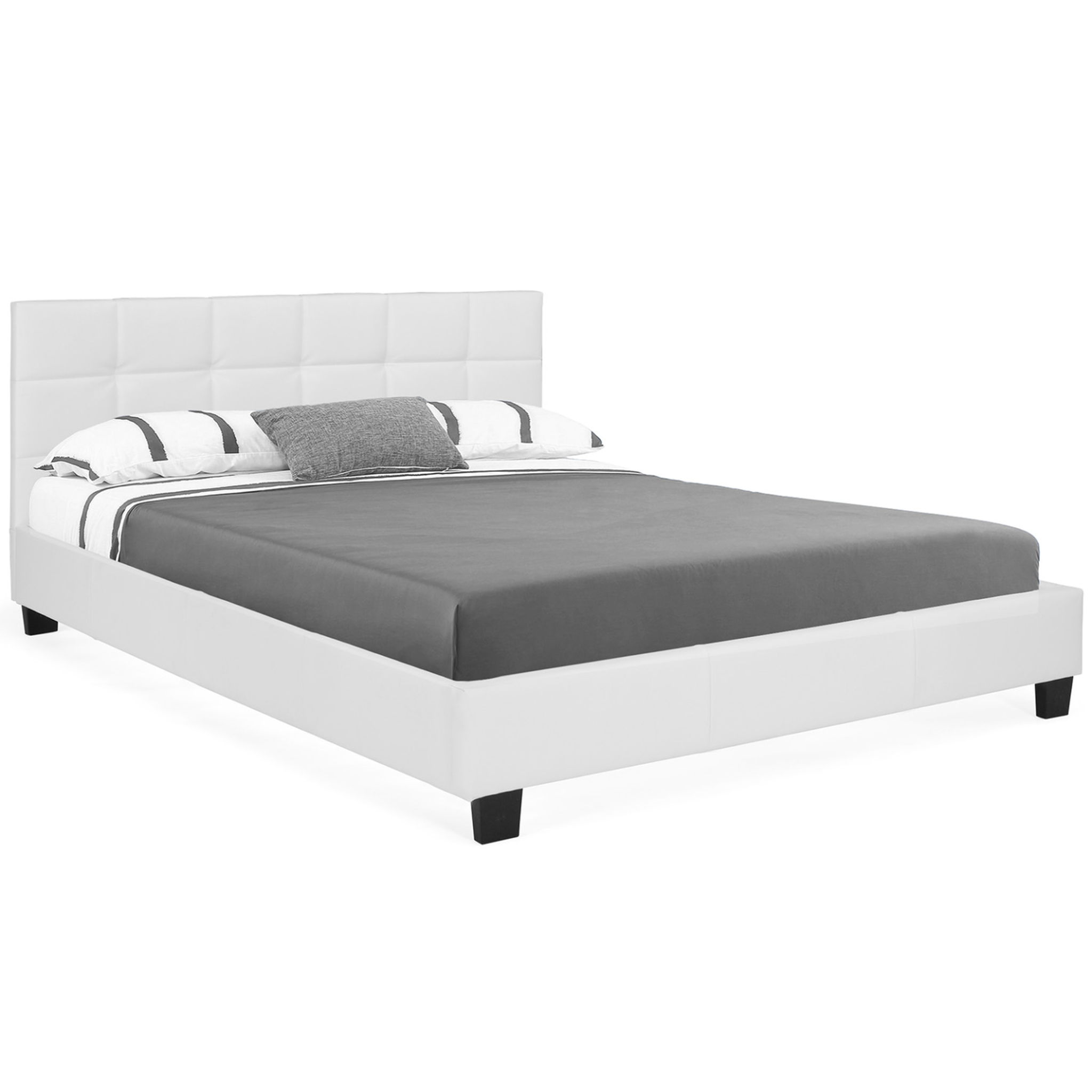 ID MARKET Lit double charlotte avec tête de lit et sommier 160 x 200 cm pvc blanc