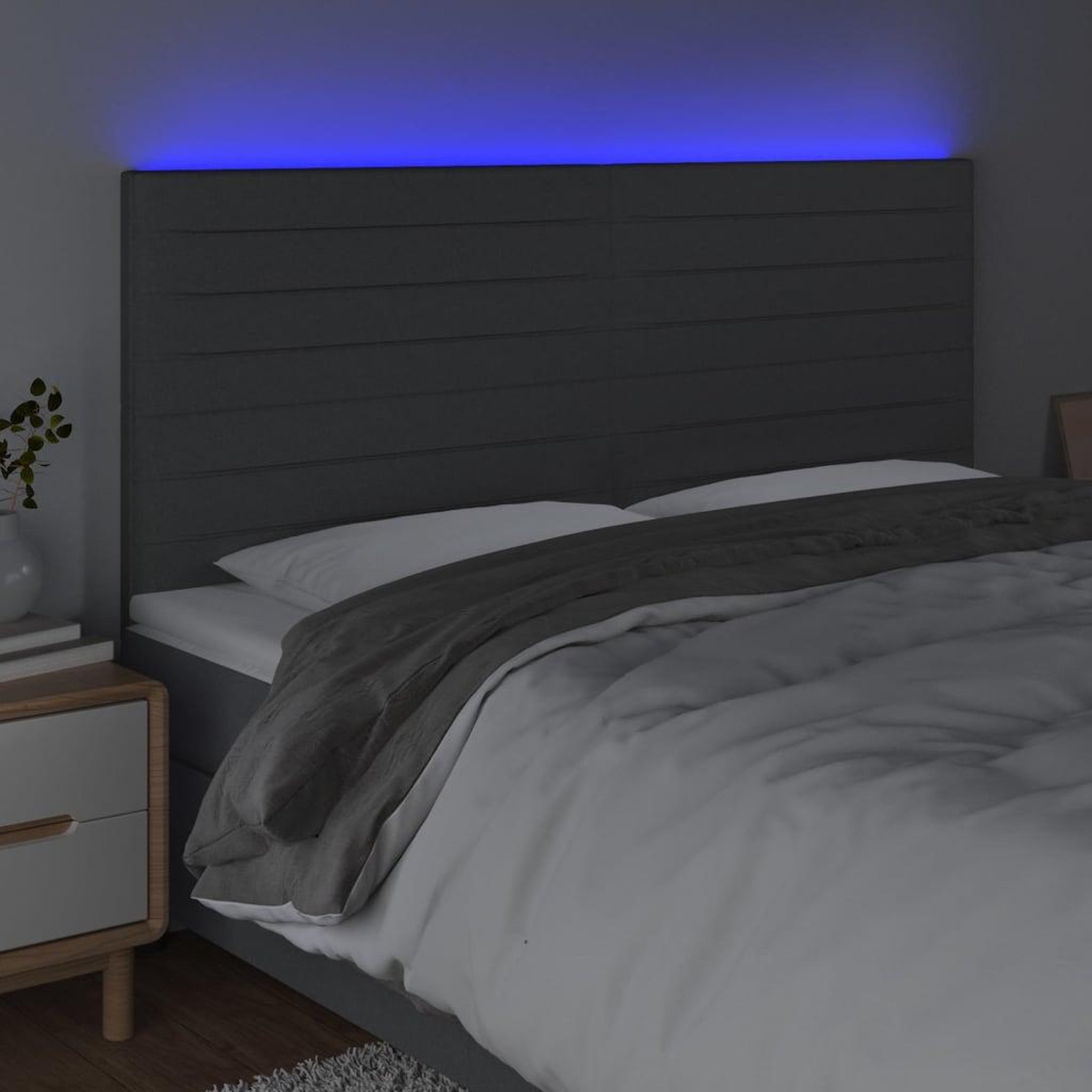 Voir la diapositive 3 : VIDAXL Tete de lit a LED Gris fonce 200x5x118/128 cm Tissu