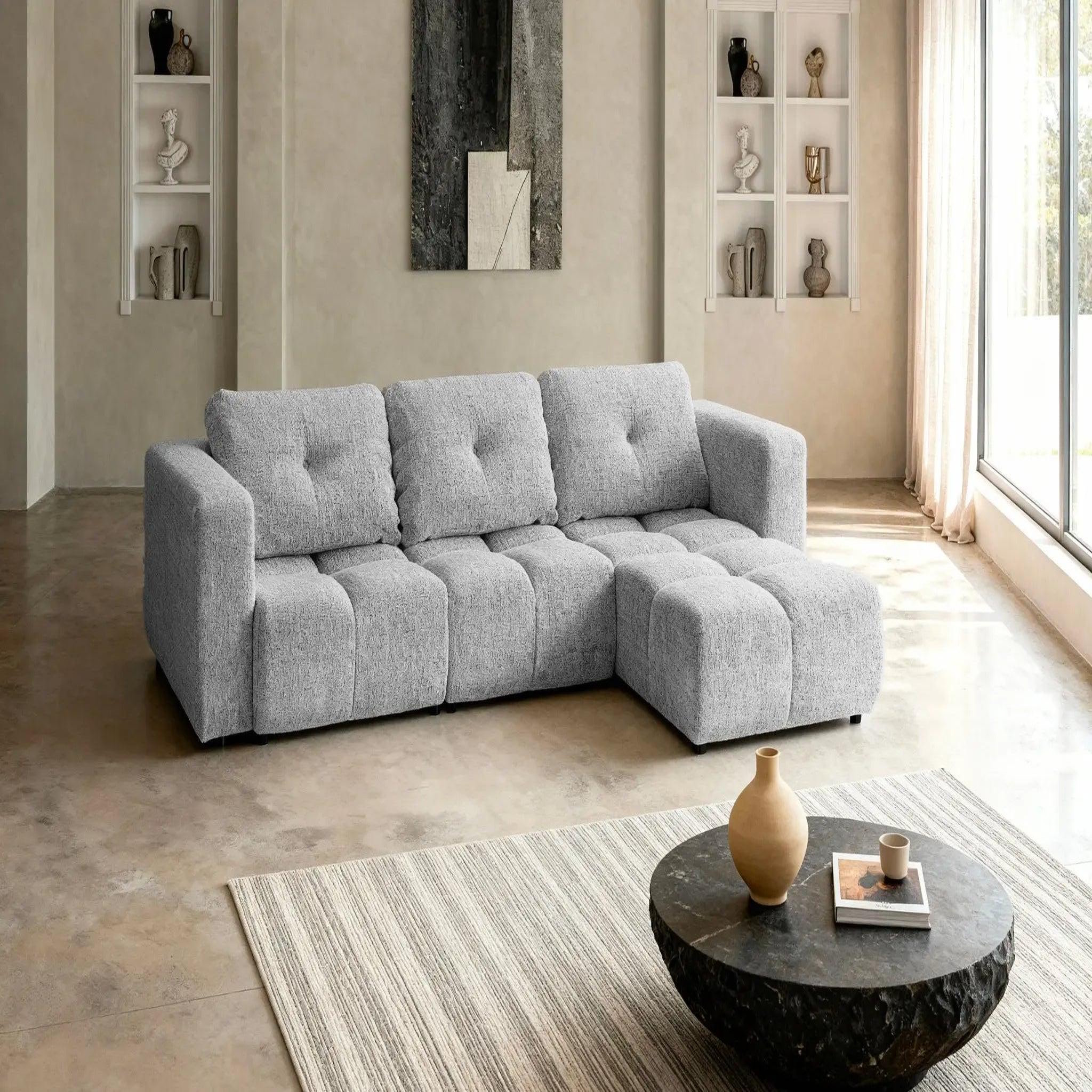 Voir la diapositive 2 : CASANOVA PARIS Romy 4 places - canapé d'angle convertible tissu chenille 4 places