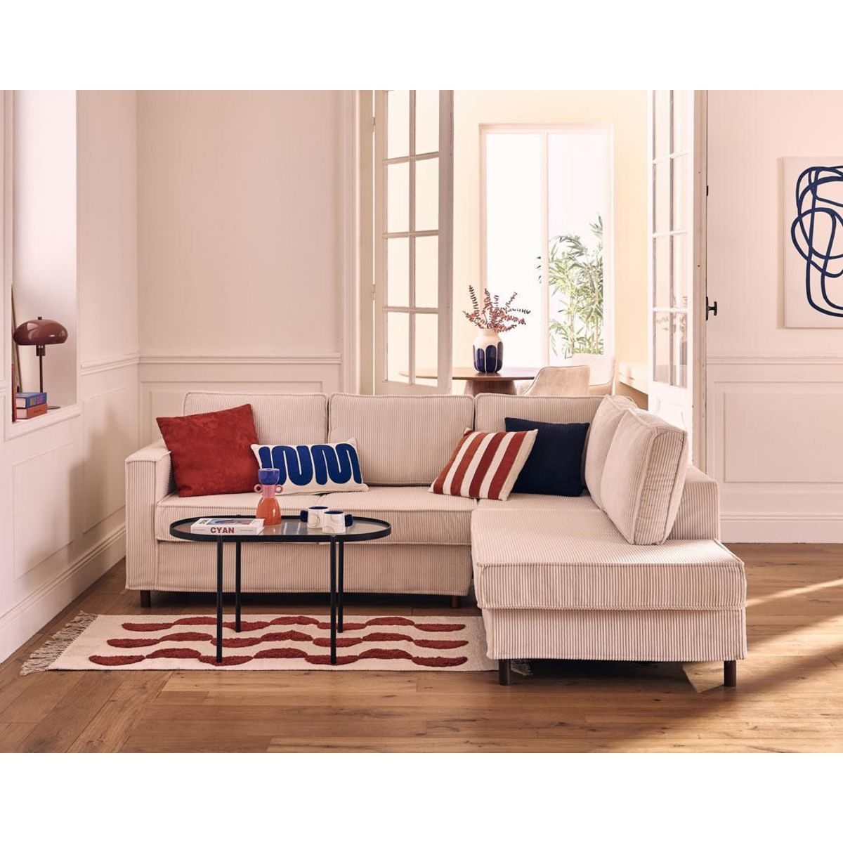 LISA DESIGN Jake - canapé déhoussable d'angle droit 5 places en velours côtelé