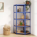 VIDAXL Etagere d'angle a 5 niveaux Bleu Acier et bois d'ingenierie
