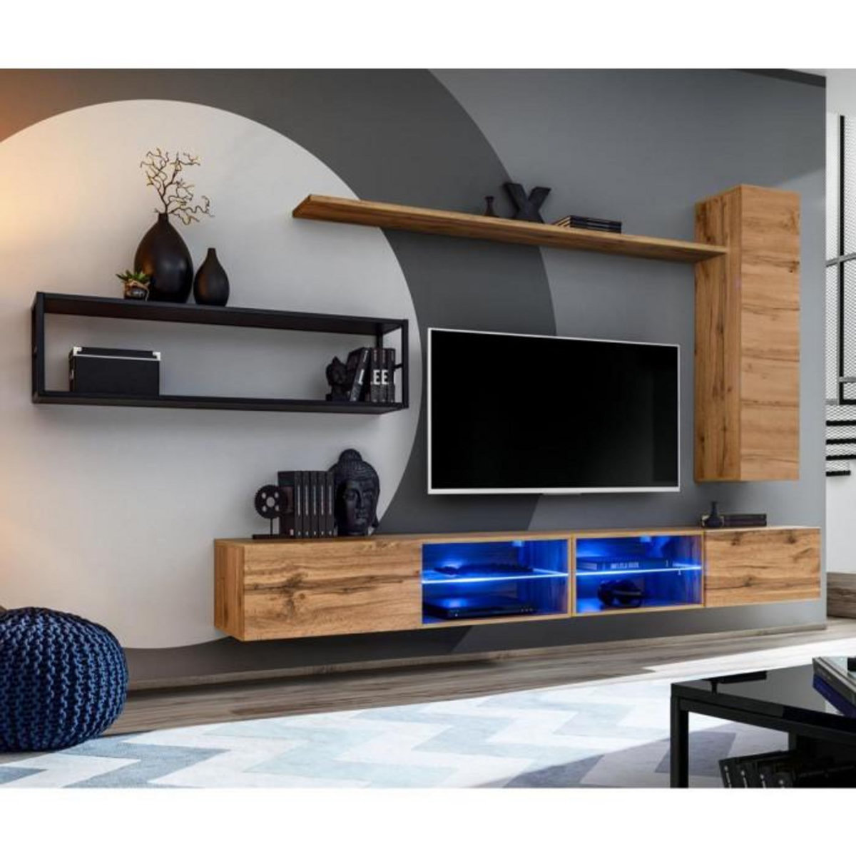 Paris Prix Ensemble Meuble TV Design  Switch IV  300cm Naturel & Noir