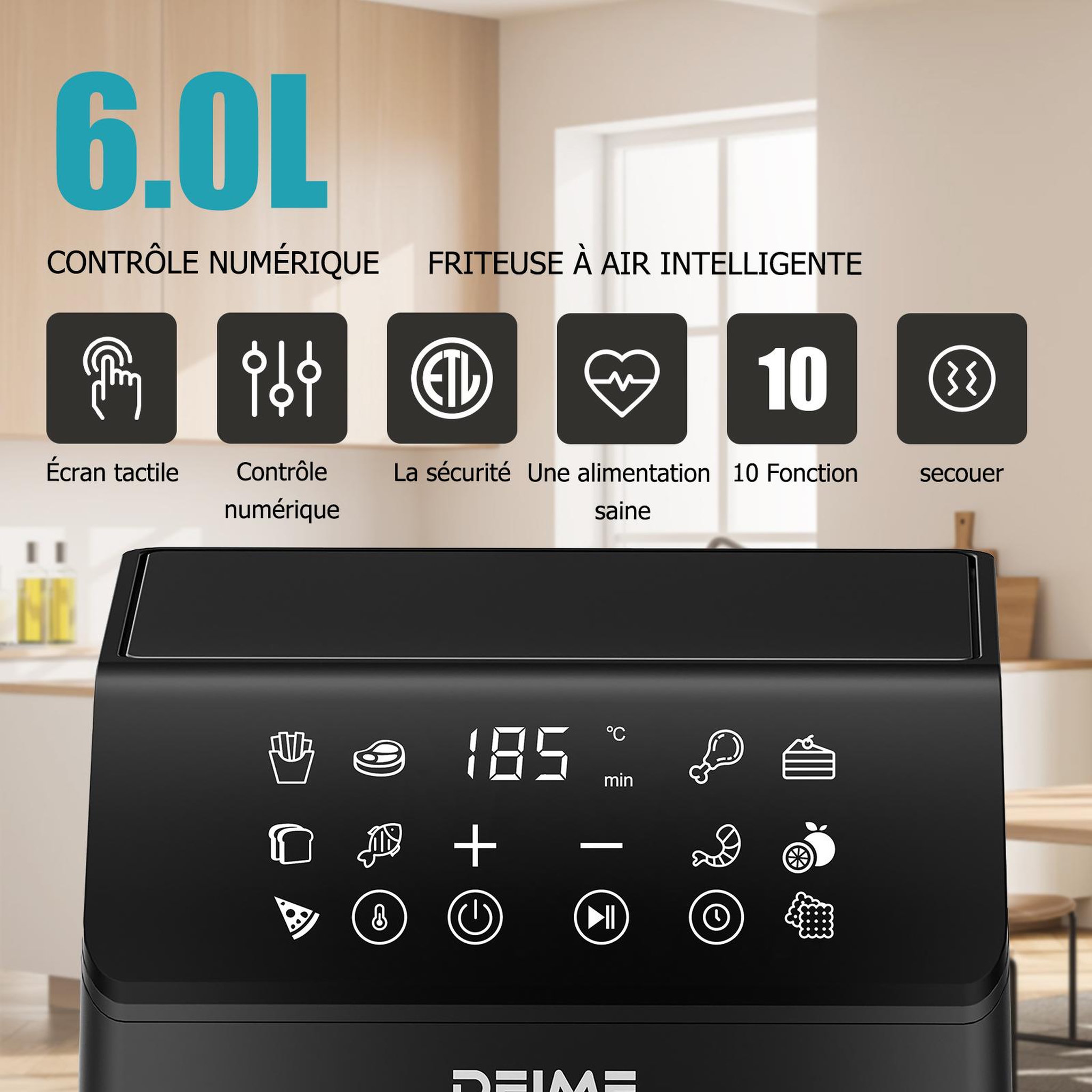 Voir la diapositive 6 : DEIME DEIME - Airfryer 6 l 1700 w 12 programmes écran digital