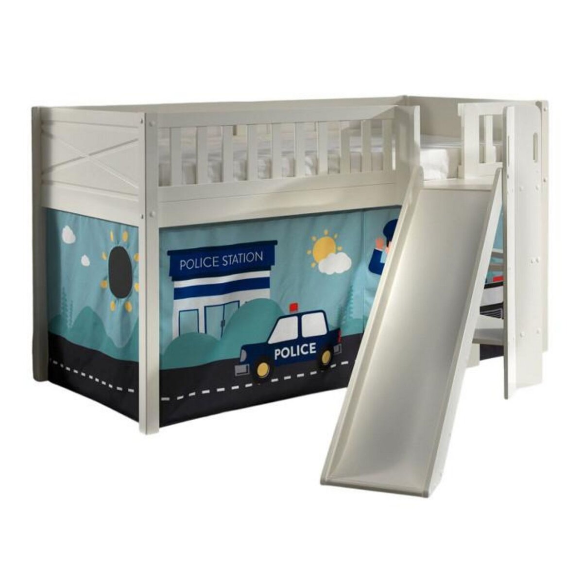 Paris Prix Lit Enfant Toboggan & Tente  Scott Police  90x200cm Blanc