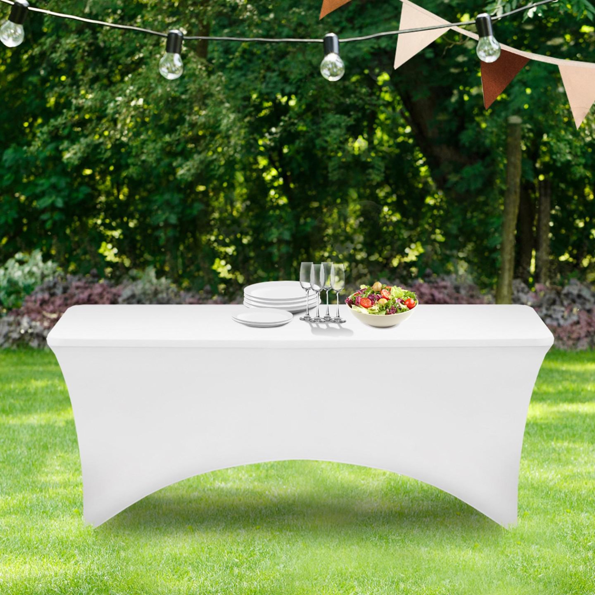 Voir la diapositive 2 : ID MARKET Housse blanche pour table pliante 180 cm
