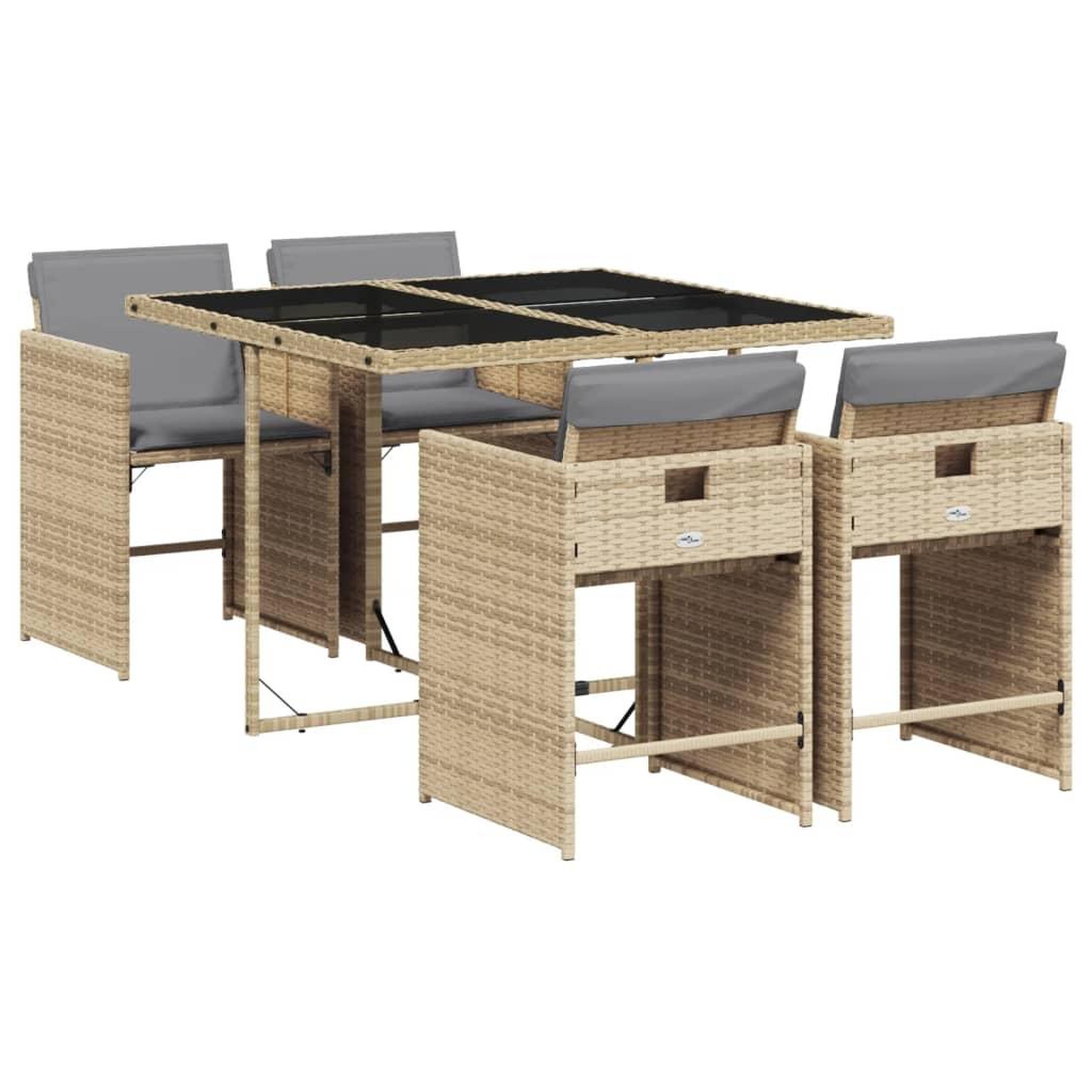 Voir la diapositive 2 : VIDAXL Ensemble a manger de jardin coussins 5 pcs melange beige rotin
