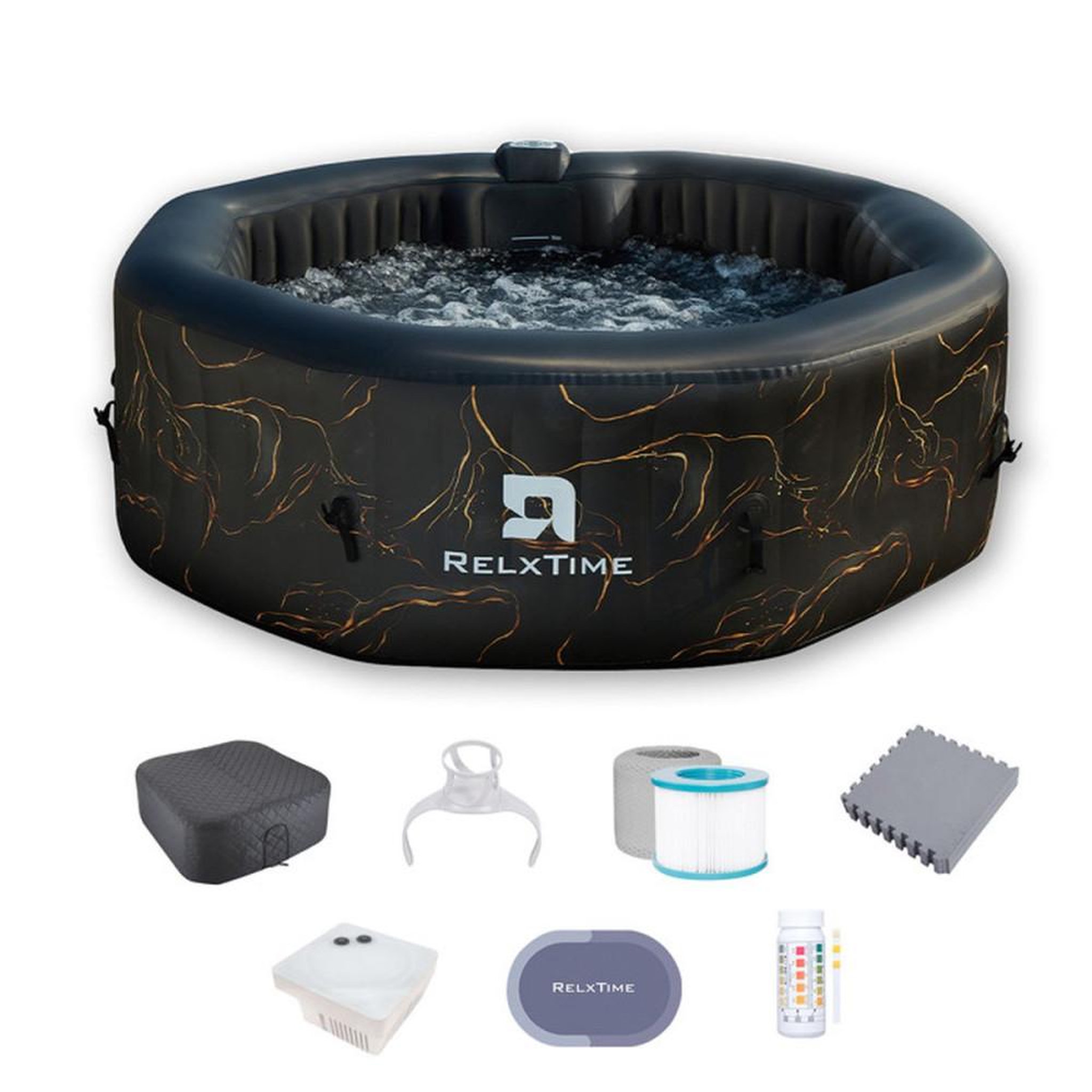 RELX TIME Spa gonflable octogonal 4-6 places avec LED, 130 jets et chauffage jusqu'à 40°C
