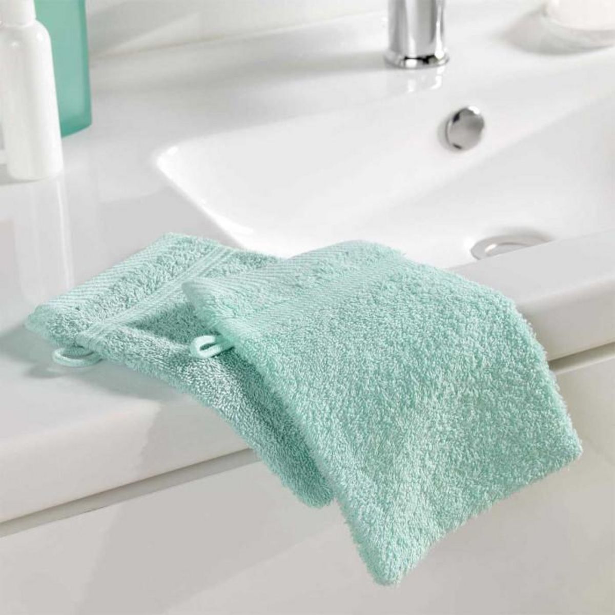 Paris Prix Lot de 2 Gants de Toilette  Tendresse  15x21cm Céladon