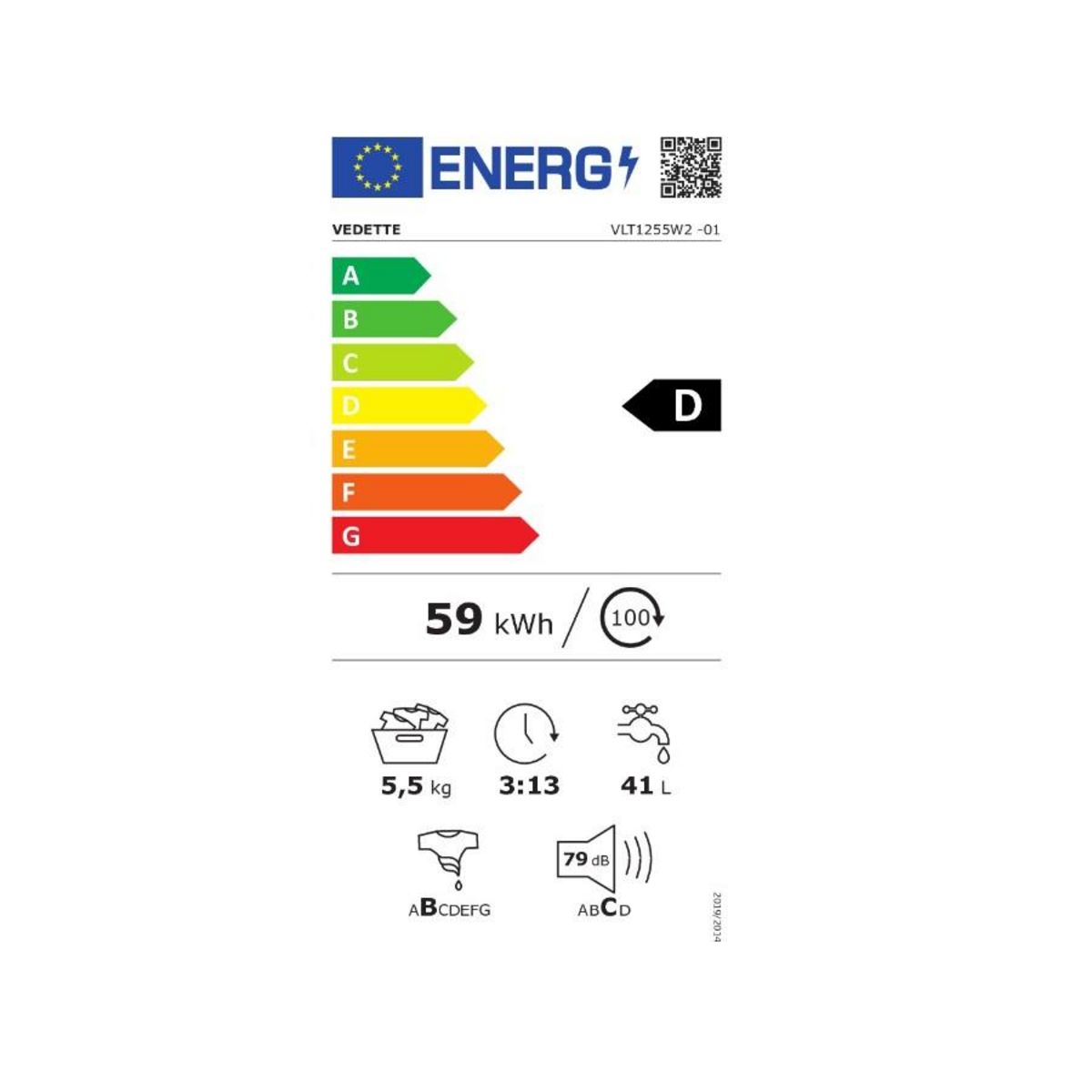 Vedette Lave-linge top 5.5kg 1200 tours/min - vlt1255w2