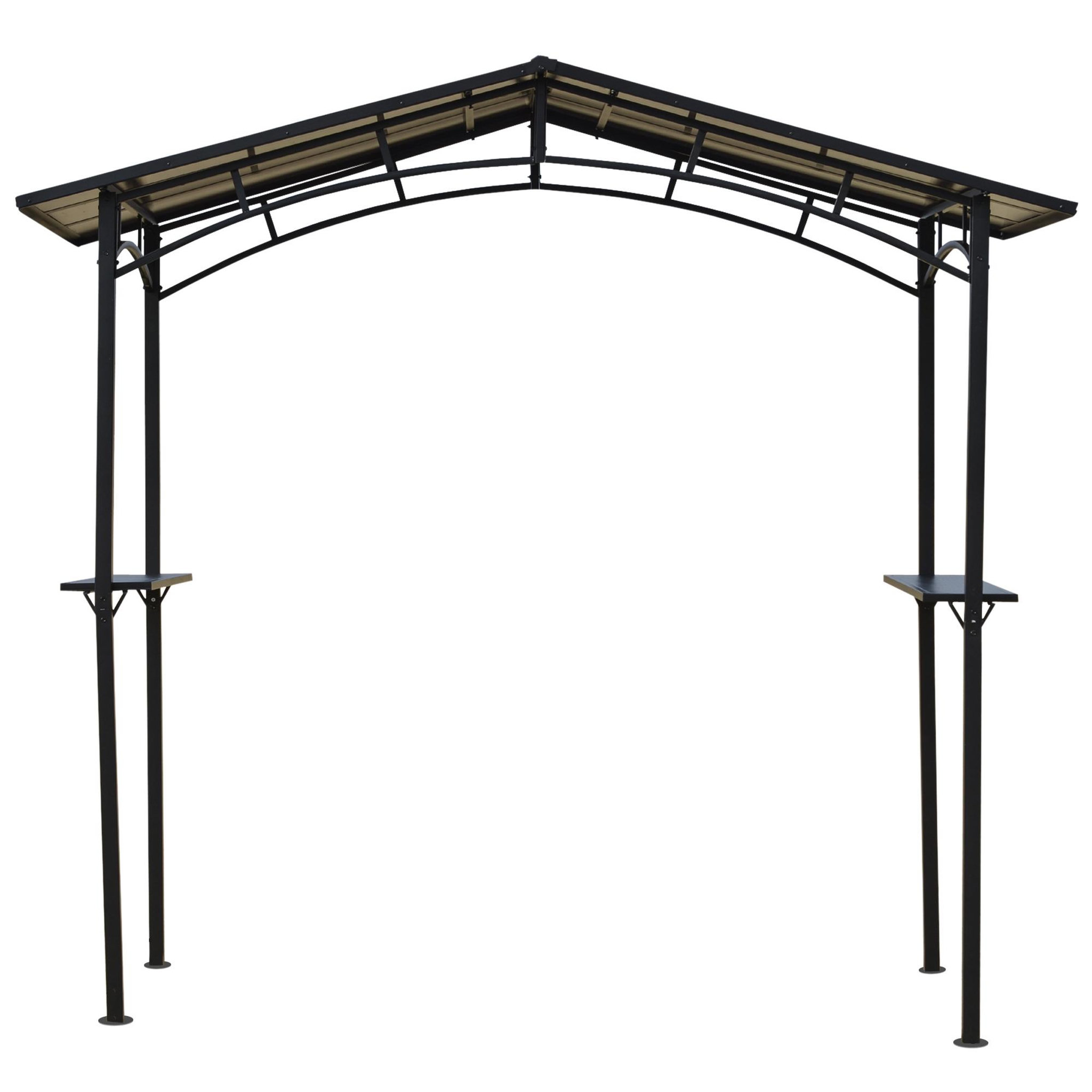 Voir la diapositive 4 : OUTSUNNY Pavillon jardin - abri barbecue - steakhouse 2 étagères - toit de barbecue - dim. 2,46L x 1,49l x 2,30H m - alu. métal noir toit polycarbonate