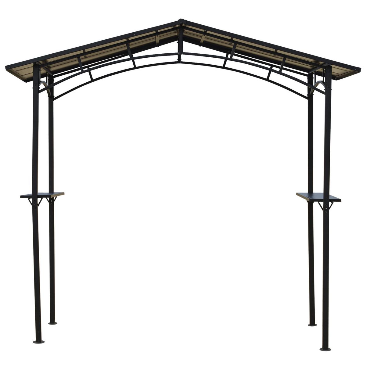 OUTSUNNY Pavillon jardin - abri barbecue - steakhouse 2 étagères - toit de barbecue - dim. 2,46L x 1,49l x 2,30H m - alu. métal noir toit polycarbonate