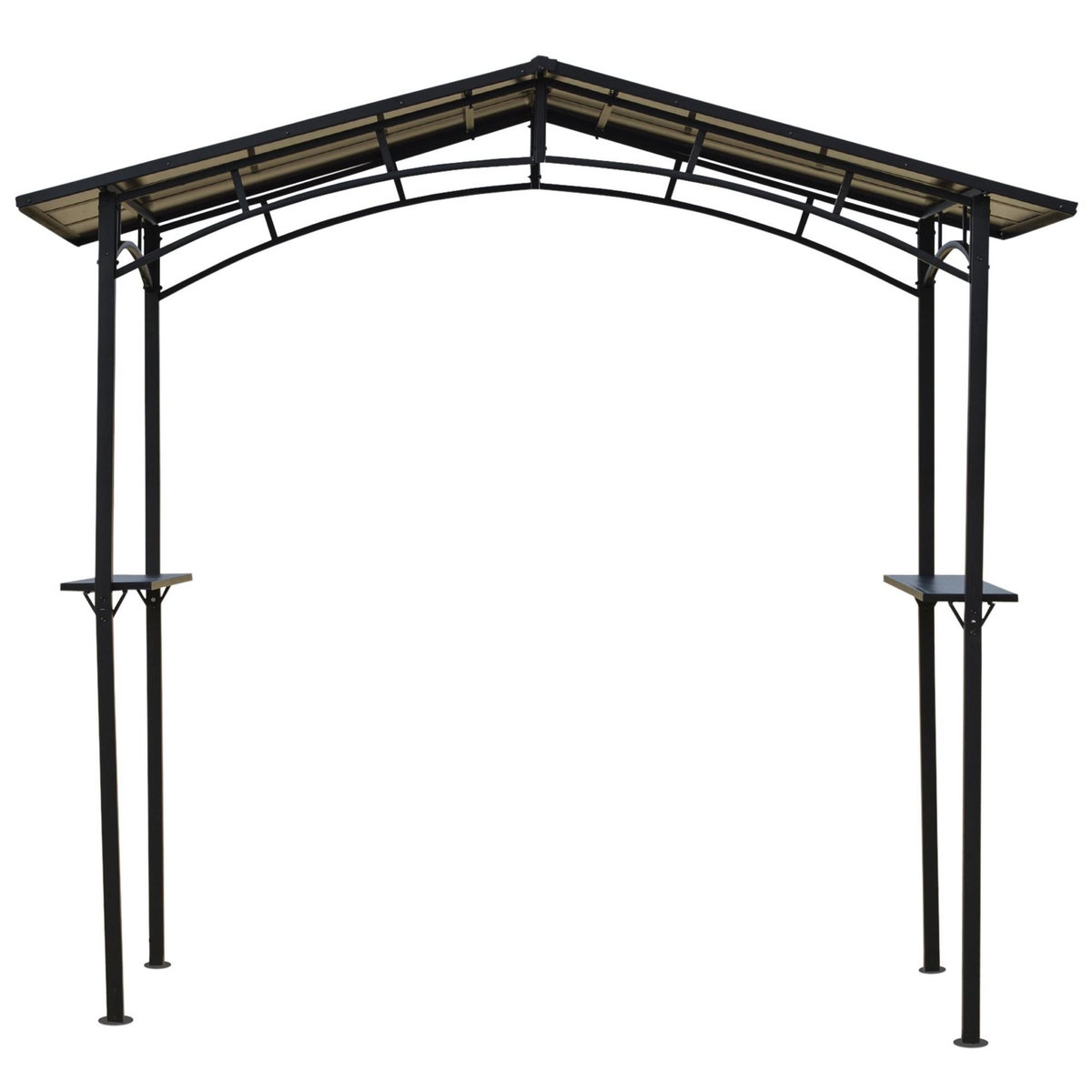 OUTSUNNY Pavillon jardin - abri barbecue - steakhouse 2 étagères - toit de barbecue - dim. 2,46L x 1,49l x 2,30H m - alu. métal noir toit polycarbonate