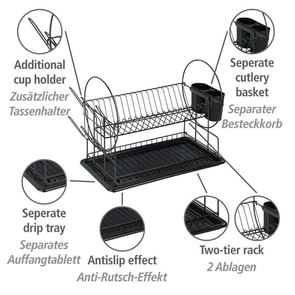 Wenko Égouttoir vaisselle à 2 niveaux - Noir