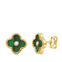 Voir la diapositive 1 : L'ATELIER D'AZUR Boucles d'Oreilles Or 18 Carats 750 Jaune Motif Trèfle - Malachite et Zirconium